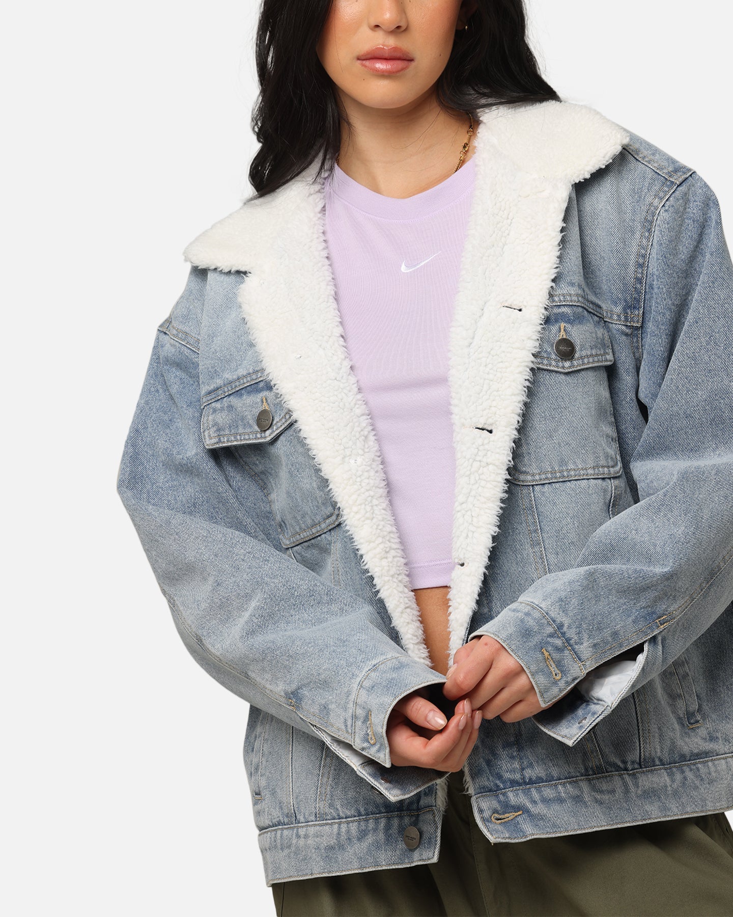 Saint Morta Sherpa Boxy Denim Jacket Superwash Blue