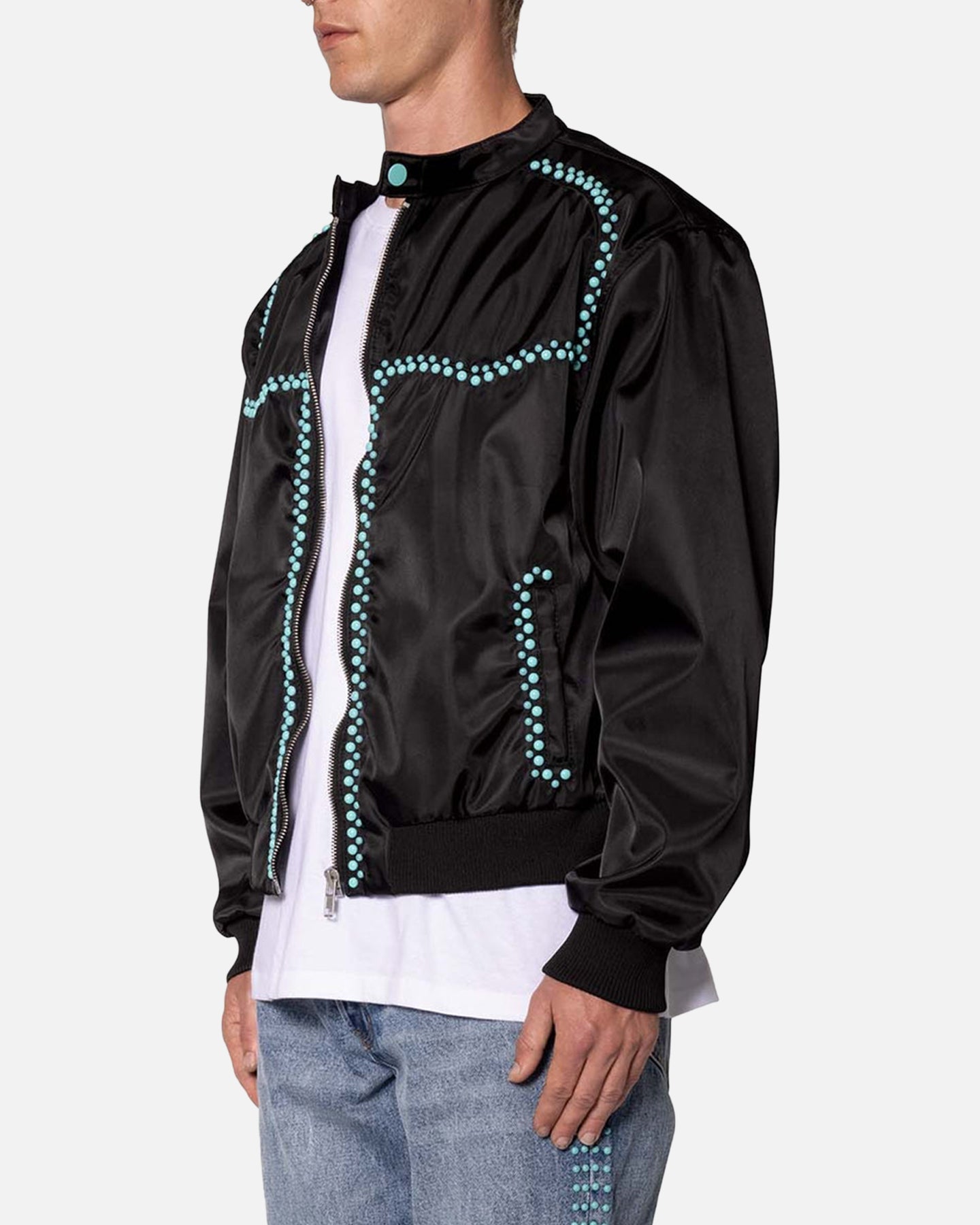 MNML Turquoise Studded Snap Jacket Black