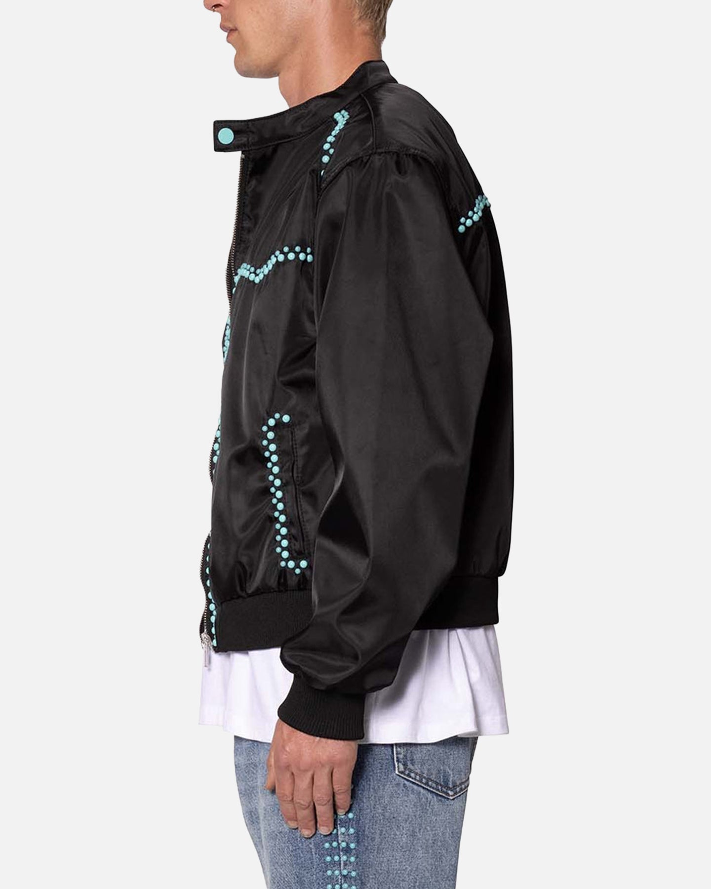 MNML Turquoise Studded Snap Jacket Black