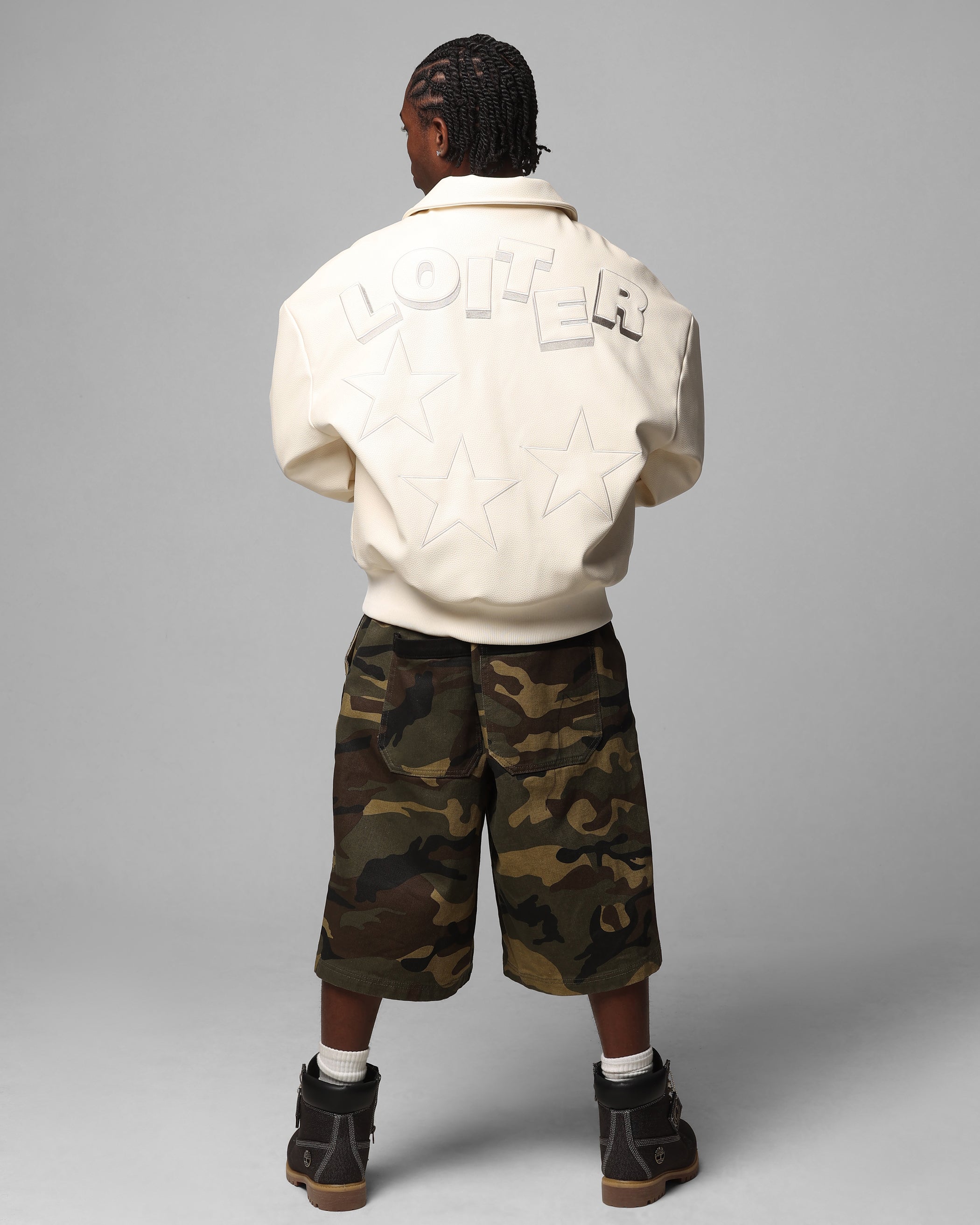 Loiter Solar Vegan Leather Varsity Jacket Beige