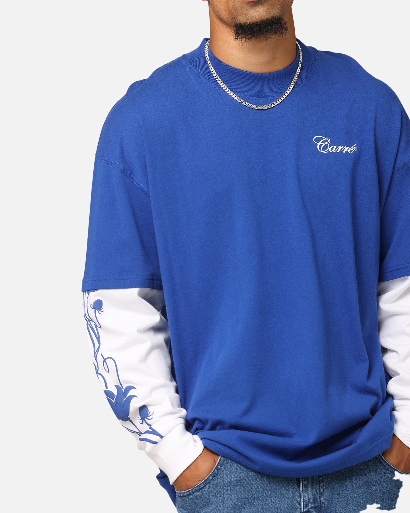 Carre Rosebowl Layered Long Sleeve T-Shirt Royal/White