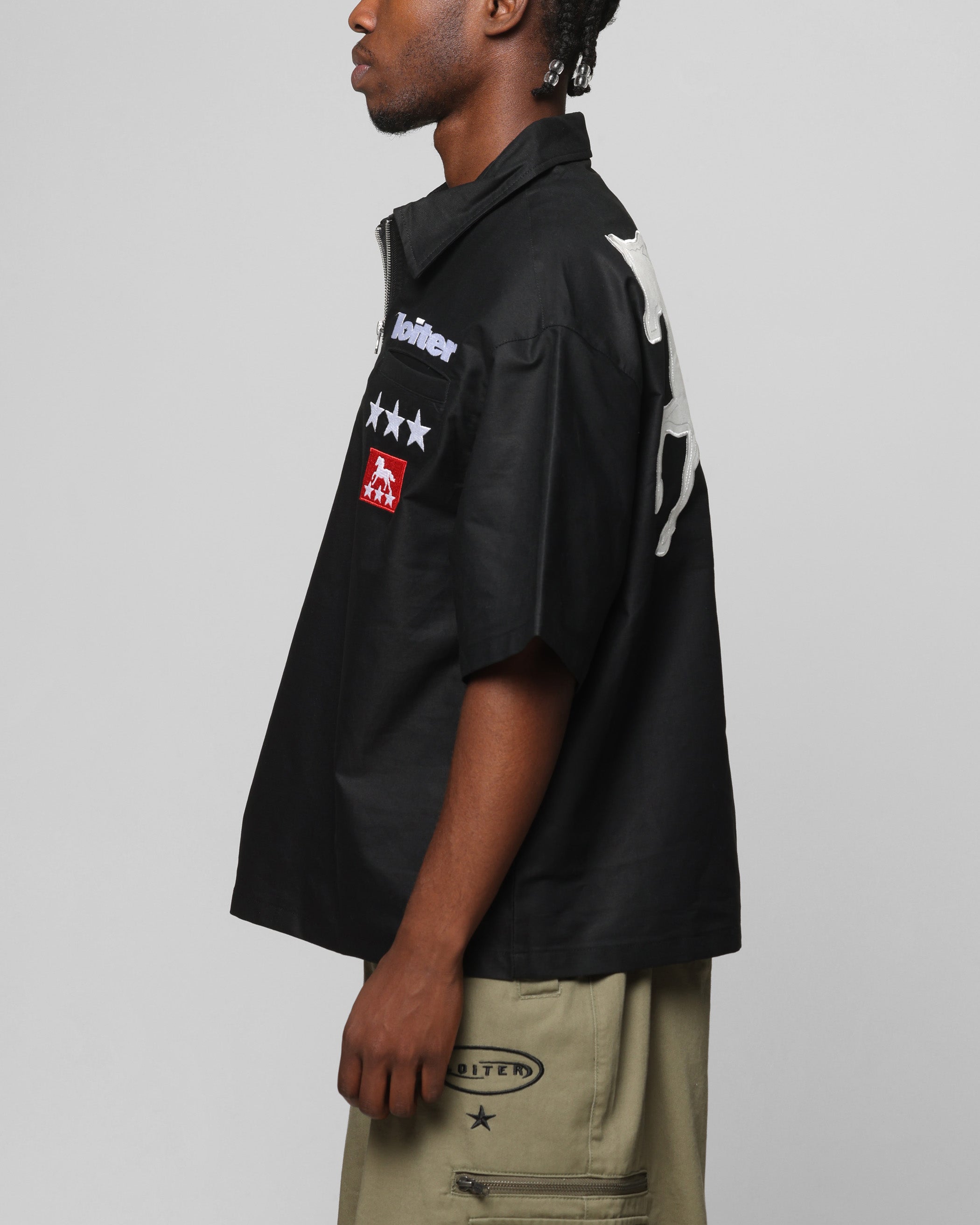 Loiter Rodeo Quarter Zip Up Shirt Black