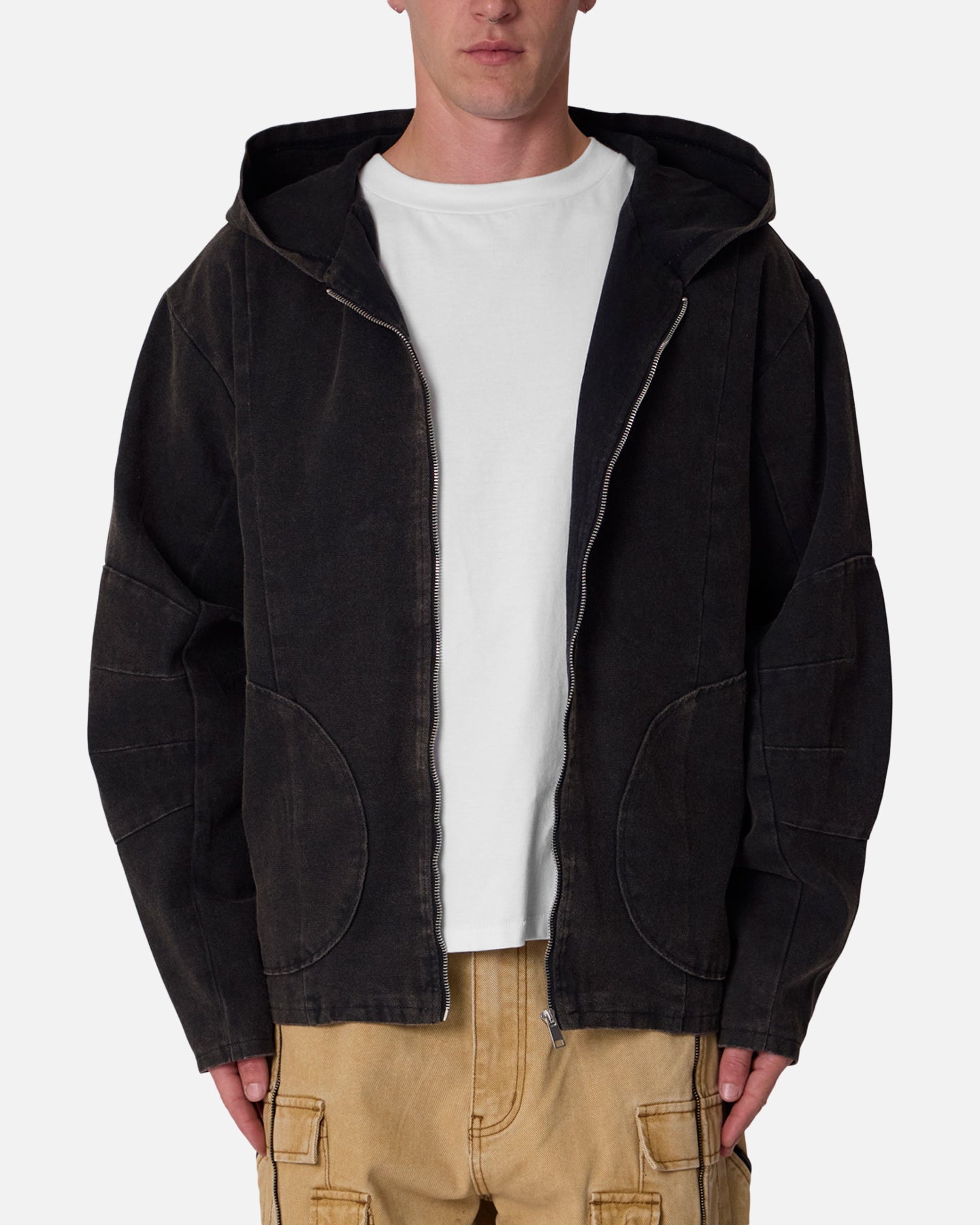 MNML Seamed Zip Up Hoodie Washed Black