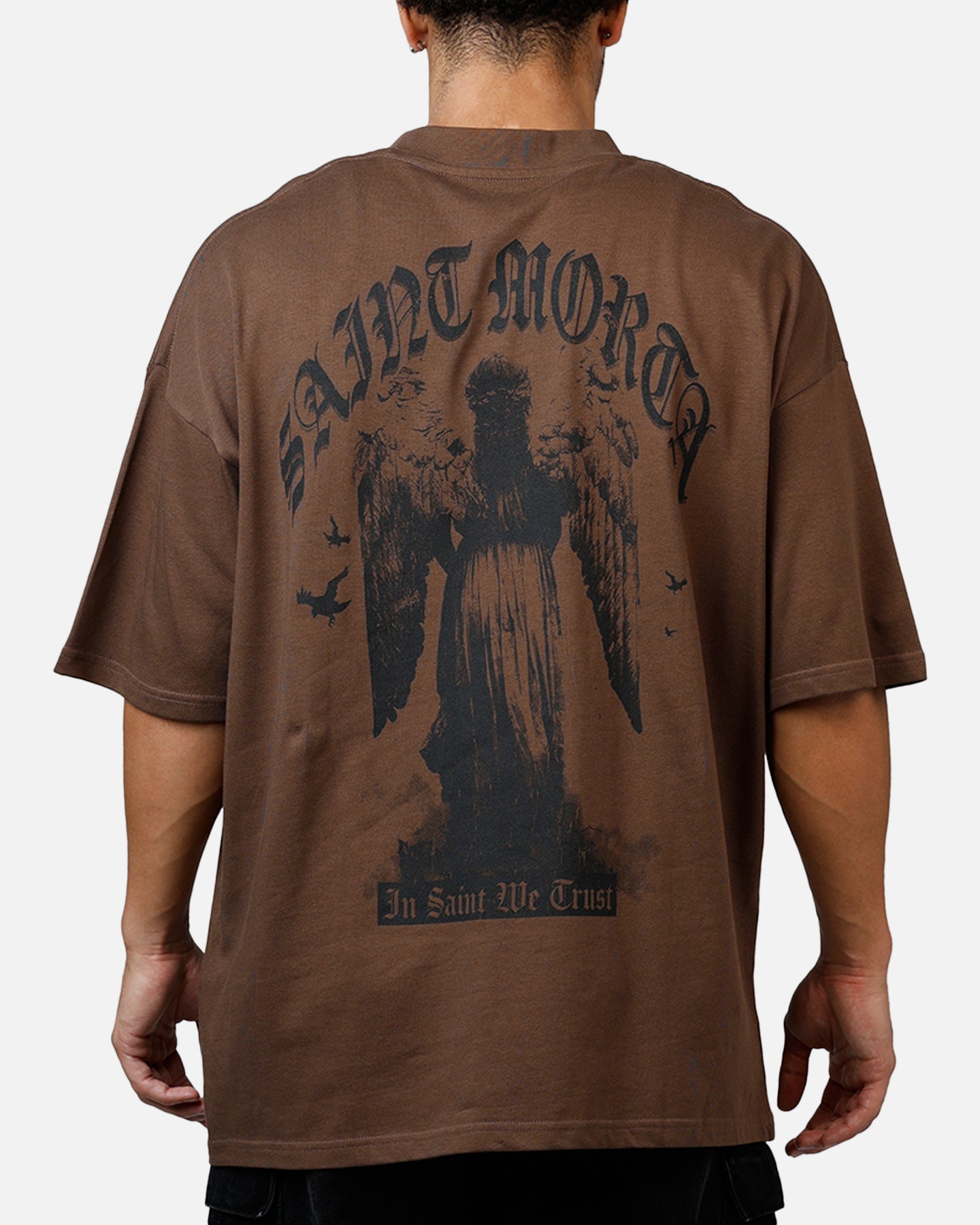 Saint Morta Virtues Mock Neck T-Shirt Brown