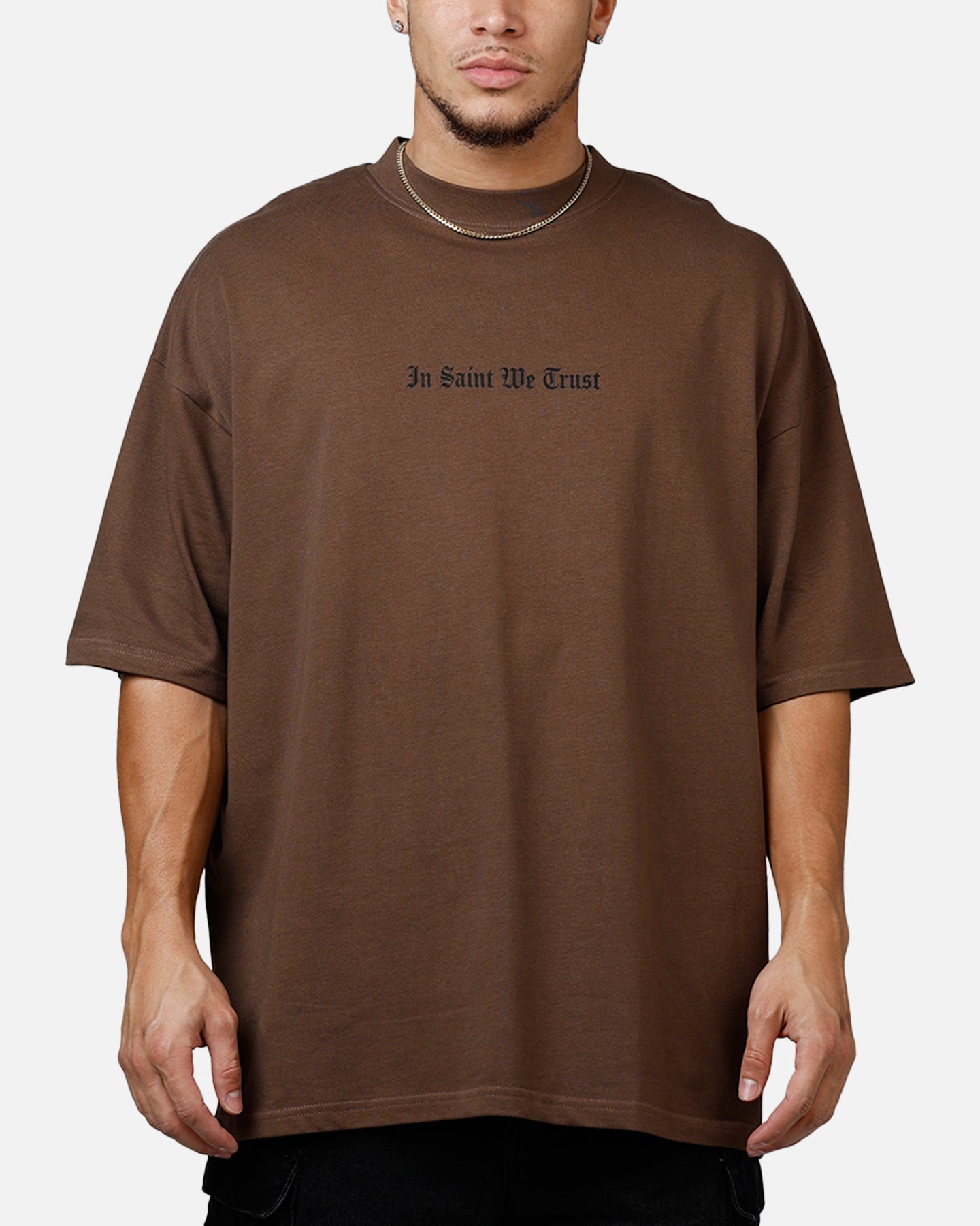 Saint Morta Virtues Mock Neck T-Shirt Brown