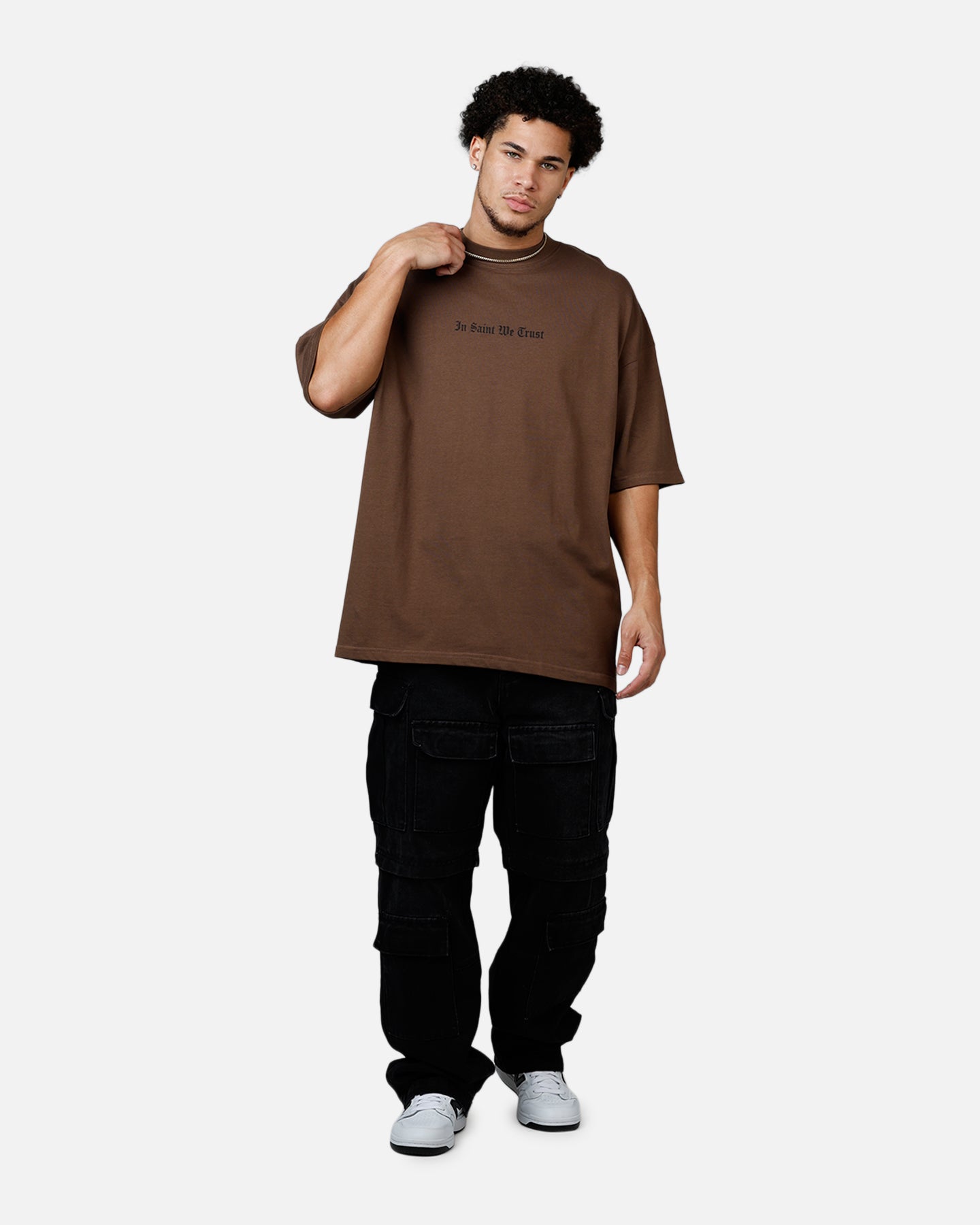 Saint Morta Virtues Mock Neck T-Shirt Brown