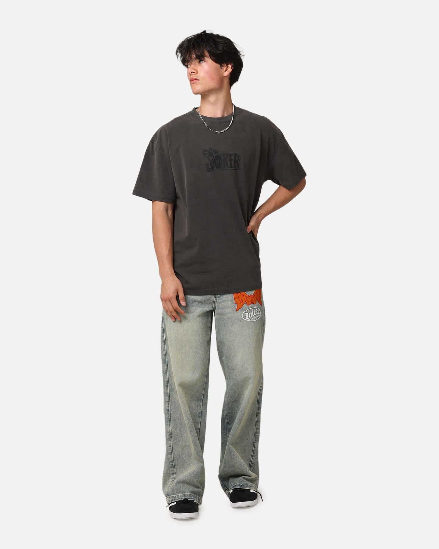 American Thrift X DC Batman The Joker Joker Logos Heavy T-Shirt Black Wash