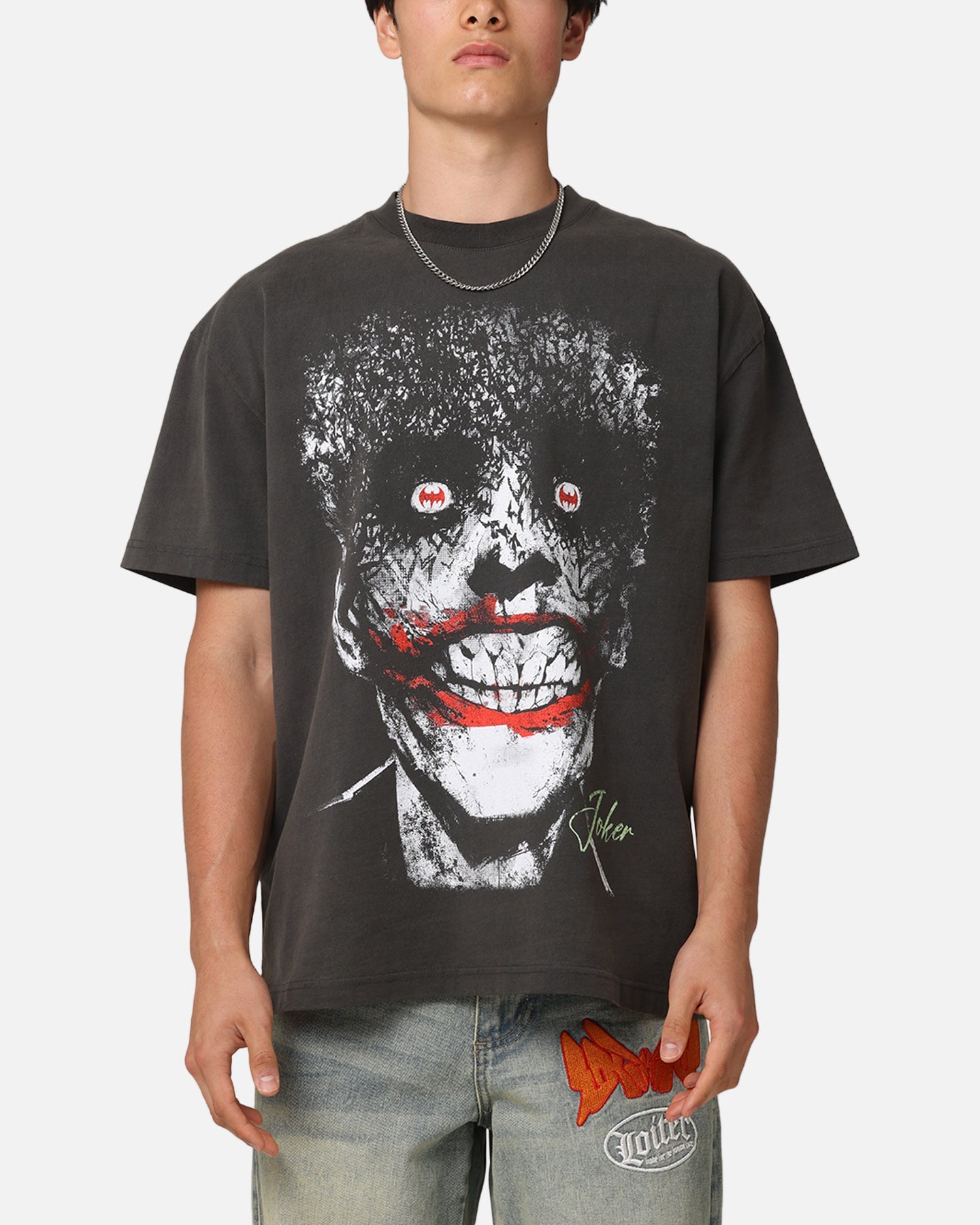 American Thrift X DC Batman The Joker Smile Heavy T-Shirt Black Wash