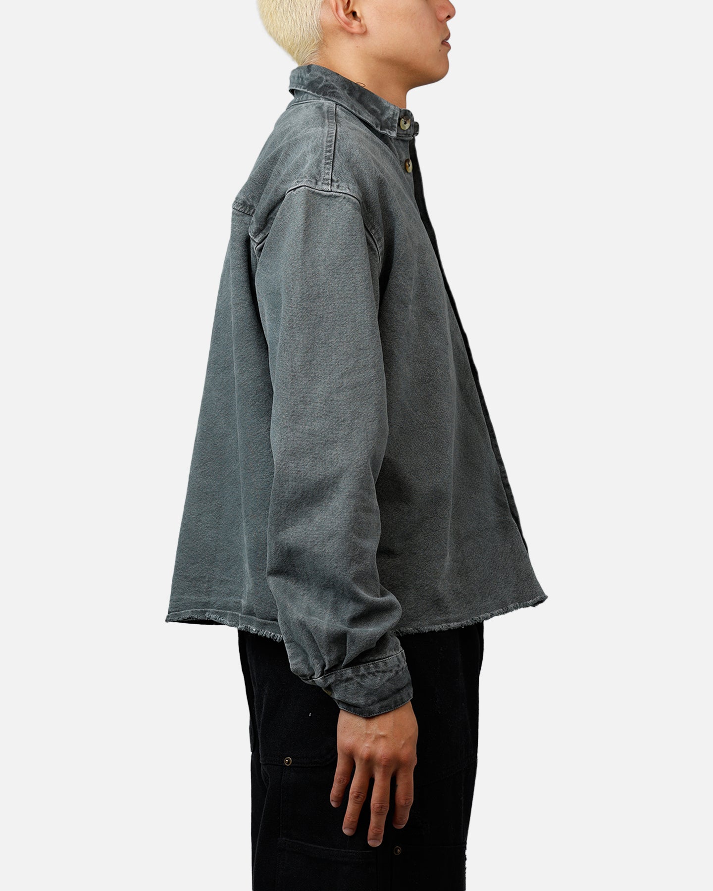 MNML Washed Denim Long Sleeve Button Up Shirt Washed Black