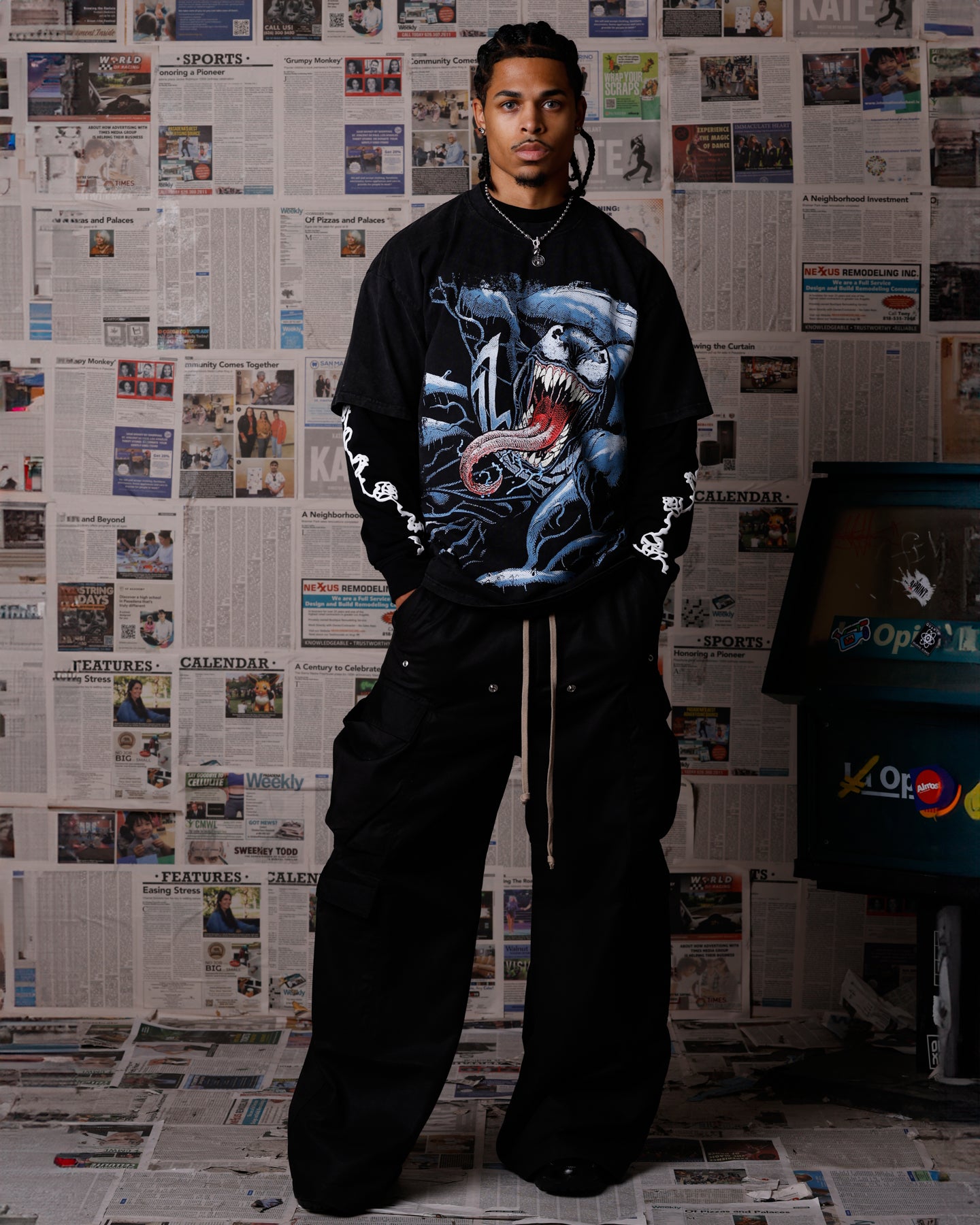 Goat Crew Marvel Venom Poster Vintage T-Shirt Black Acidwash