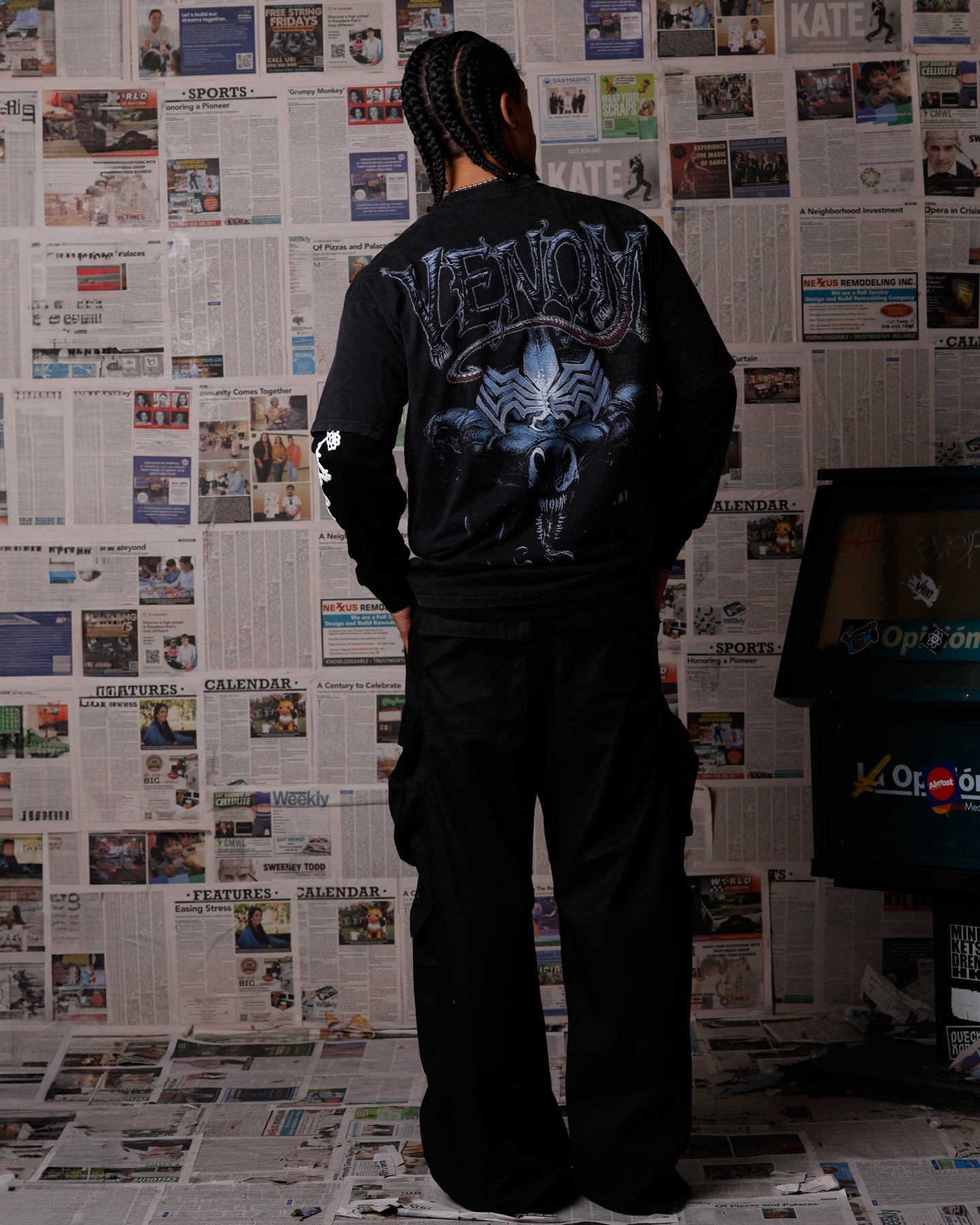 Goat Crew Marvel Venom Poster Vintage T-Shirt Black Acidwash