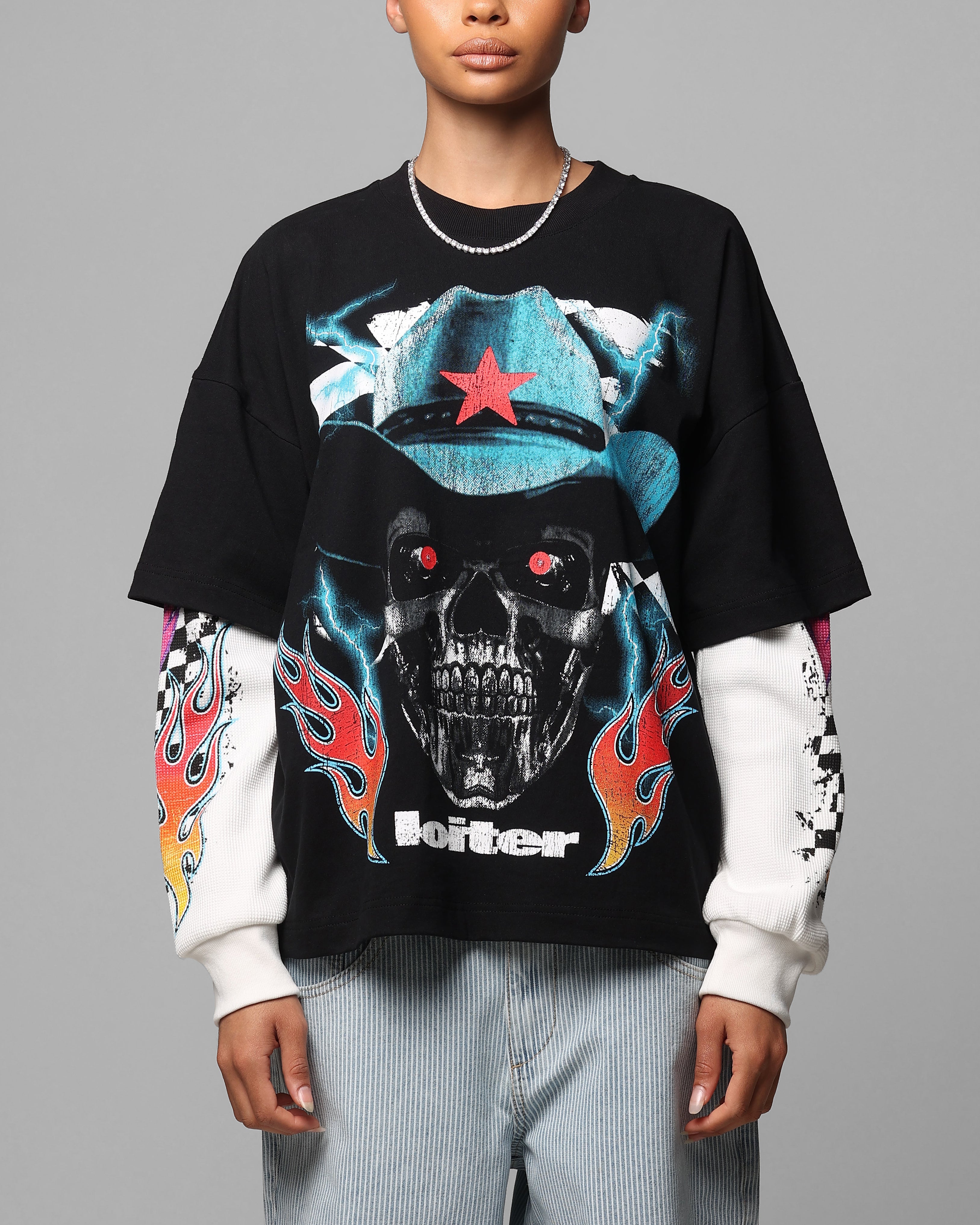 Loiter Daytona Layered Long Sleeve T-Shirt Black/White