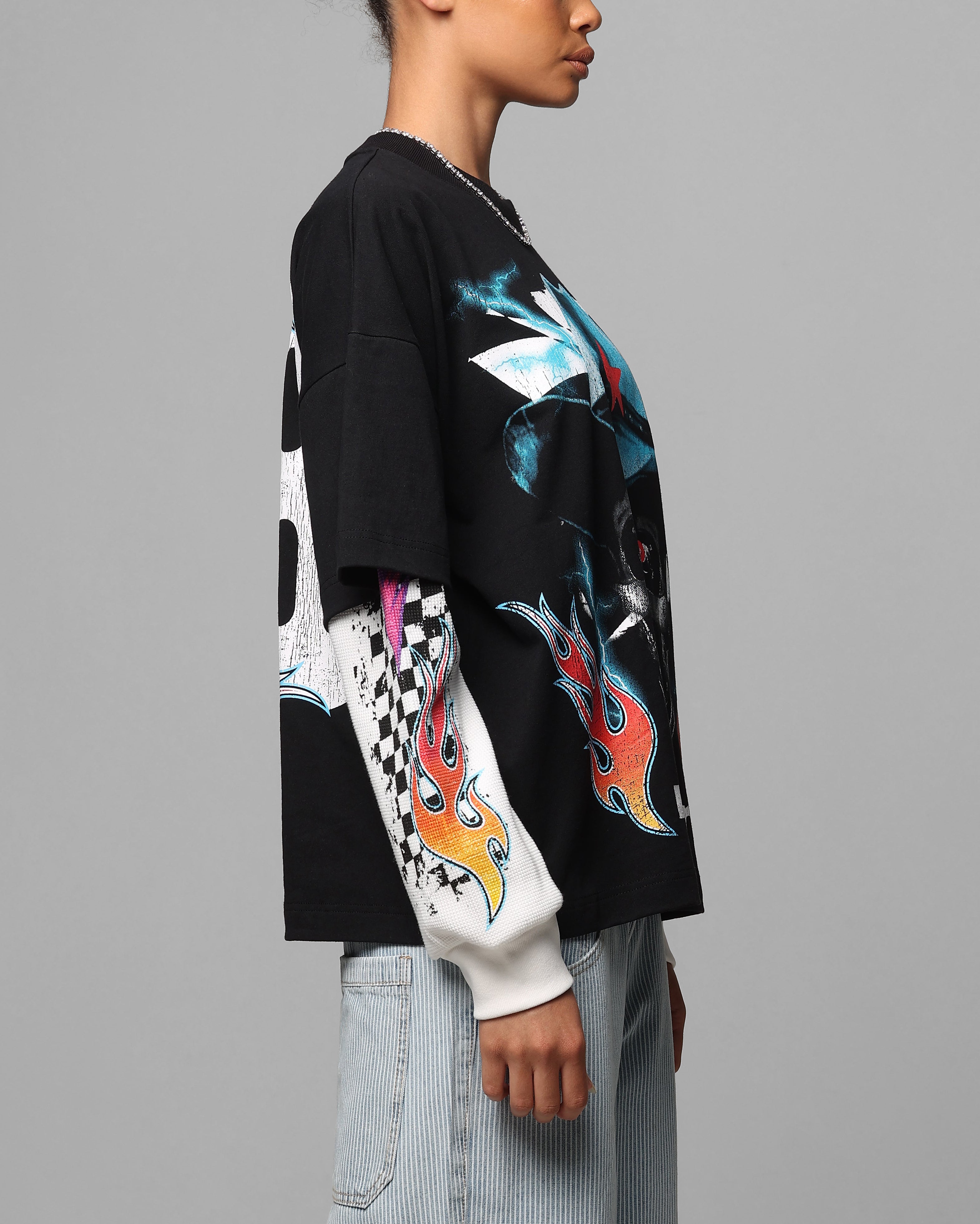 Loiter Daytona Layered Long Sleeve T-Shirt Black/White