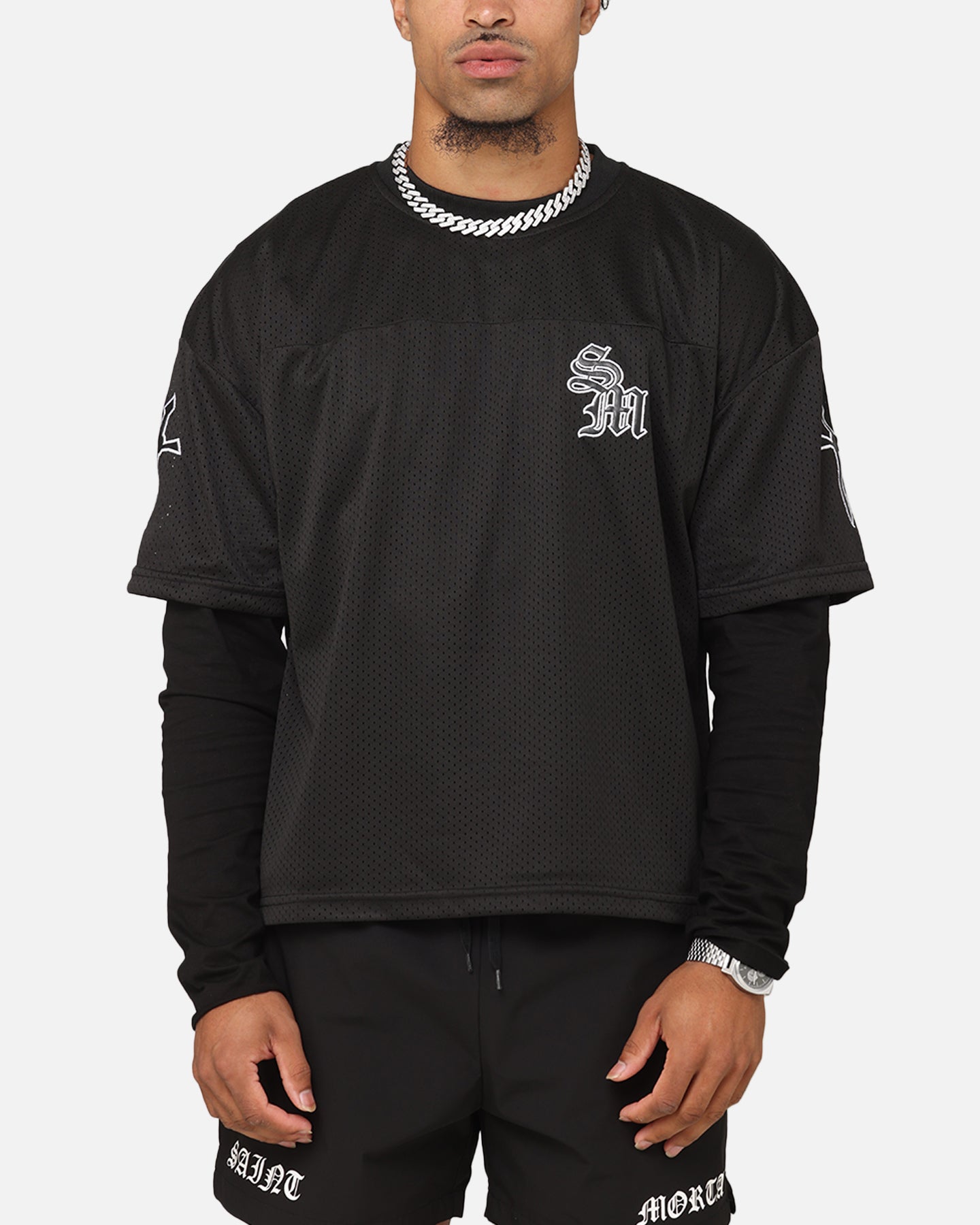 Saint Morta Gothic Mesh Layered Long Sleeve Jersey Black