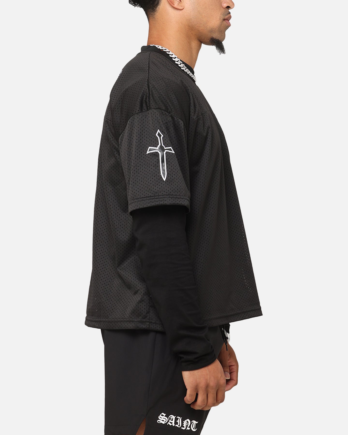 Saint Morta Gothic Mesh Layered Long Sleeve Jersey Black