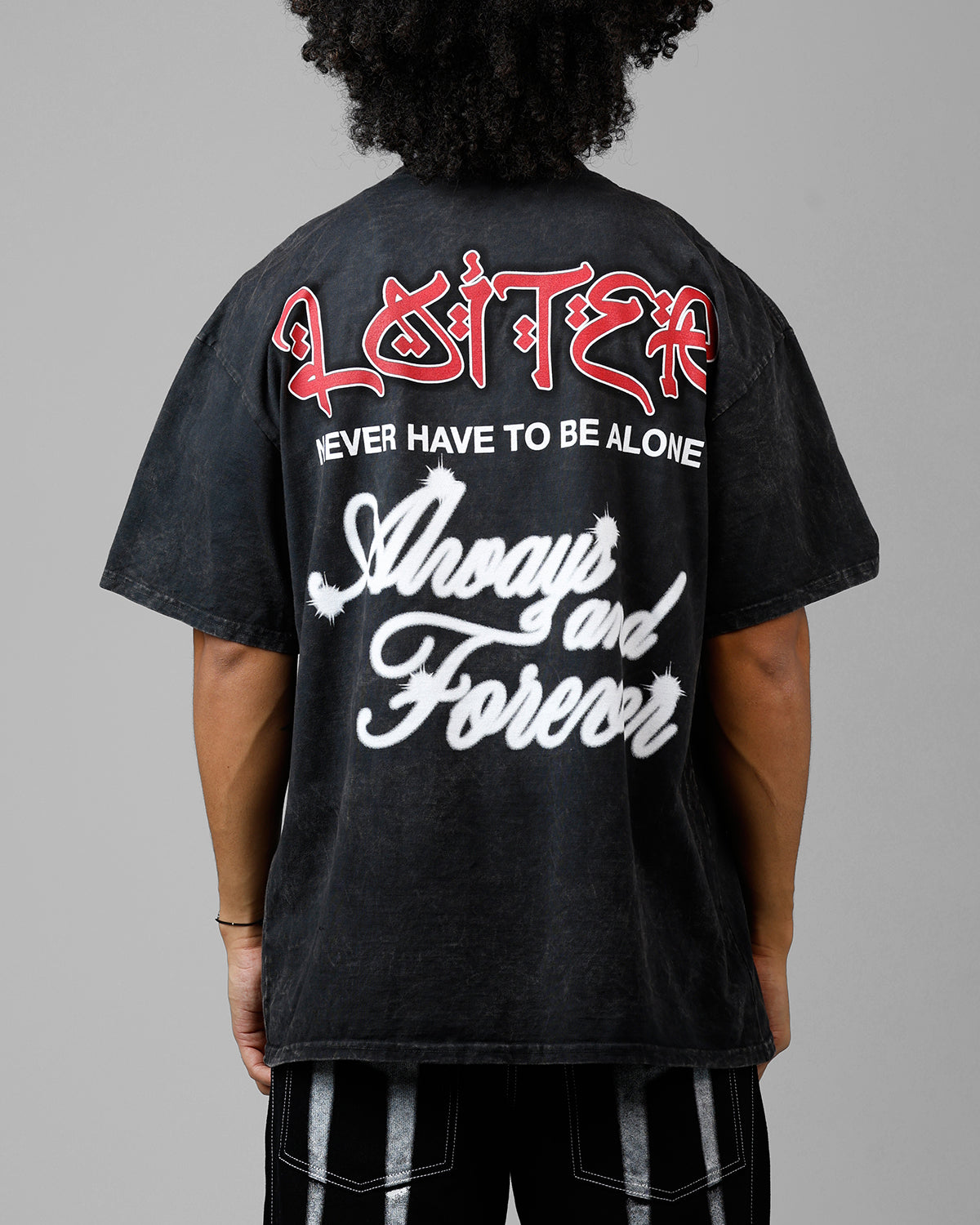 Loiter Always And Forever T-Shirt Black Acidwash