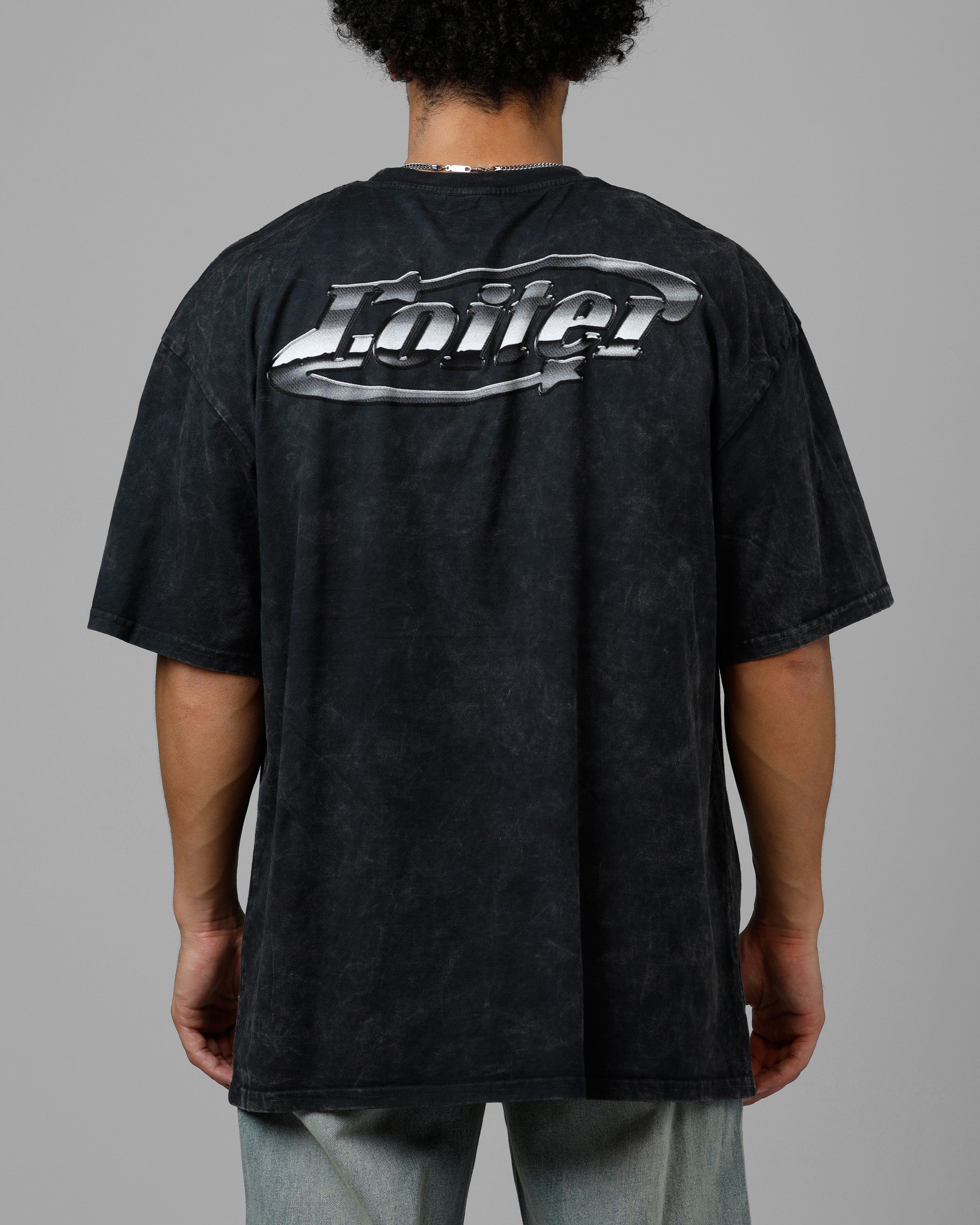 Loiter Chrome Logo T-Shirt Black Acidwash