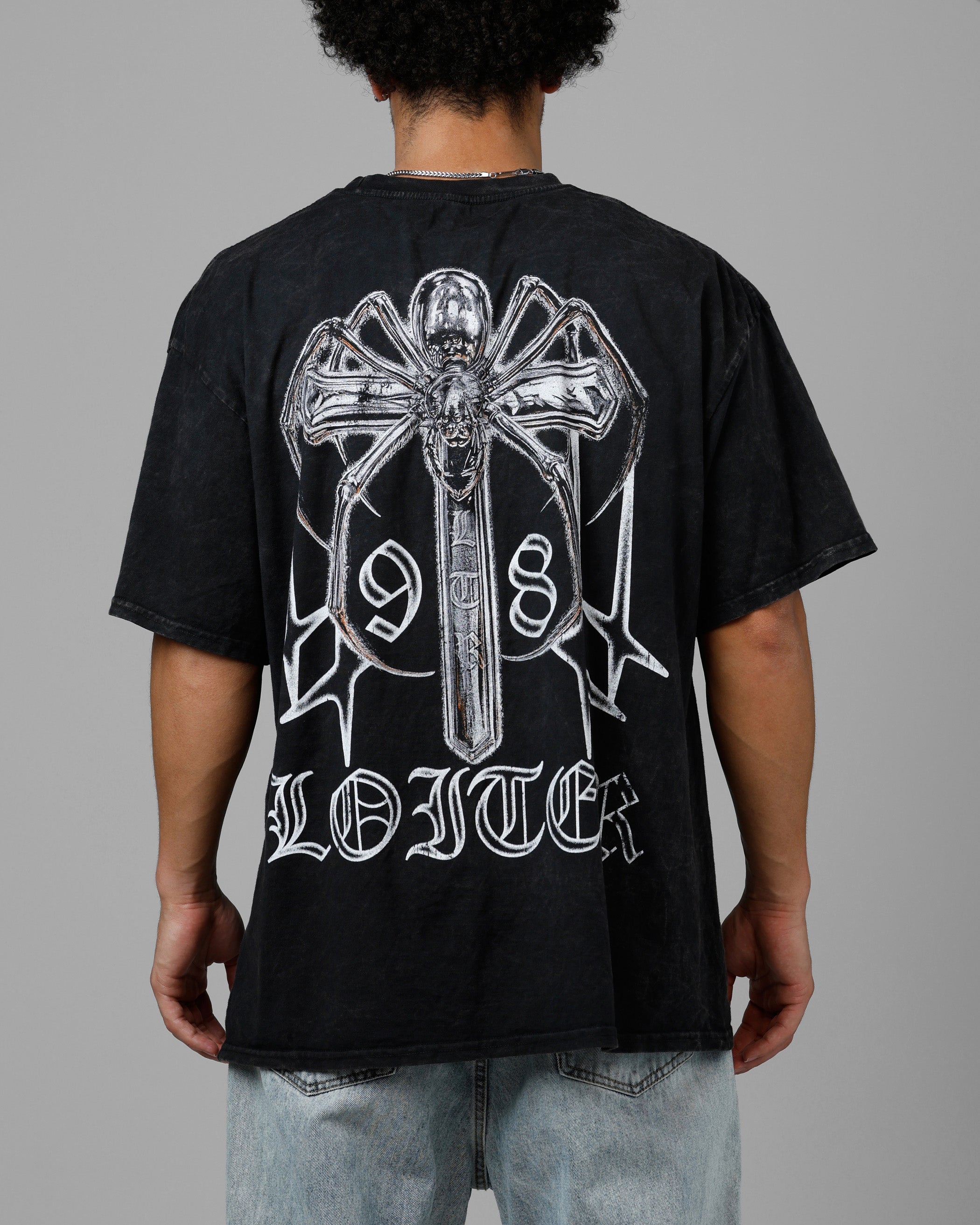 Loiter Chrome Spider T-Shirt Black Acidwash