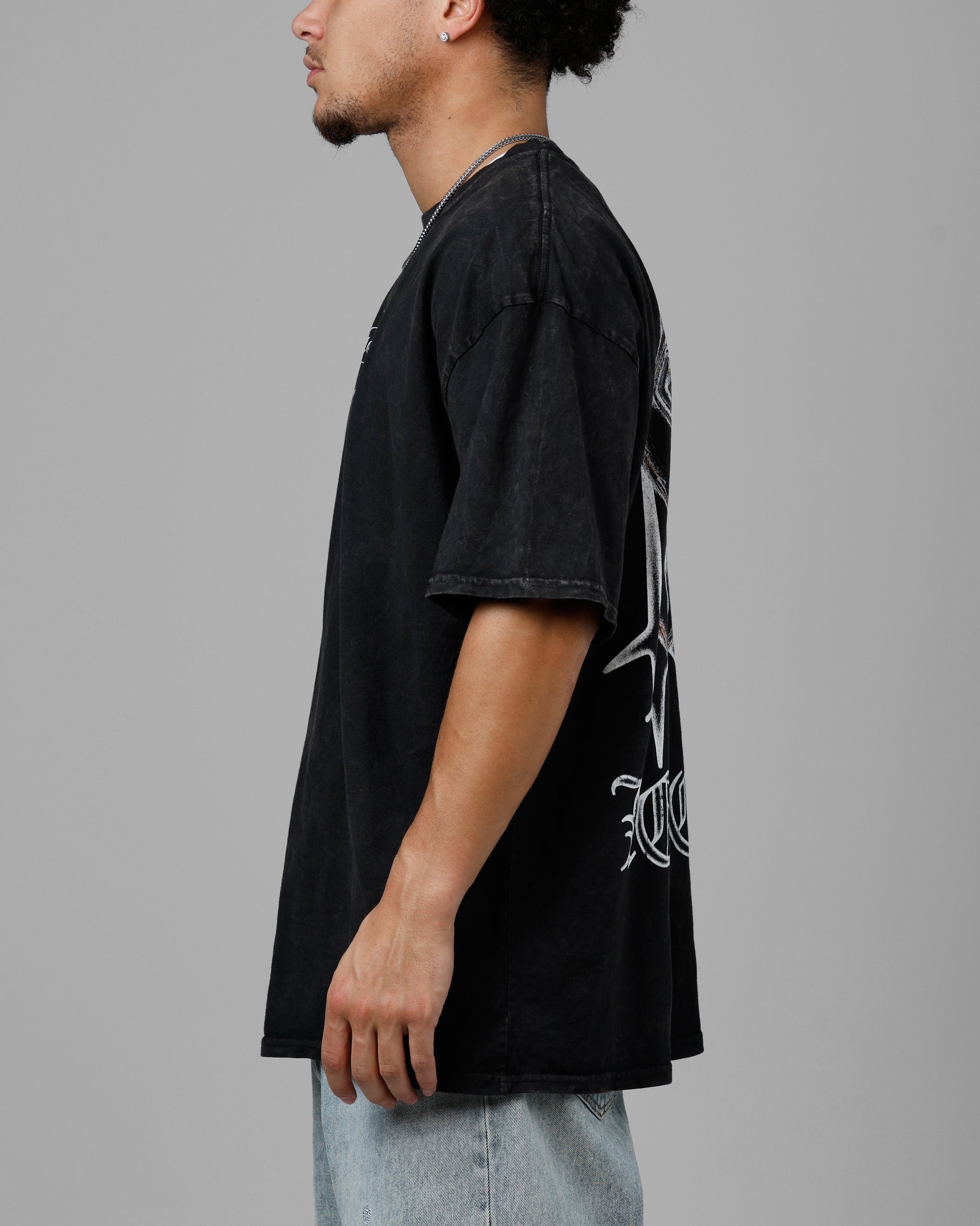 Loiter Chrome Spider T-Shirt Black Acidwash