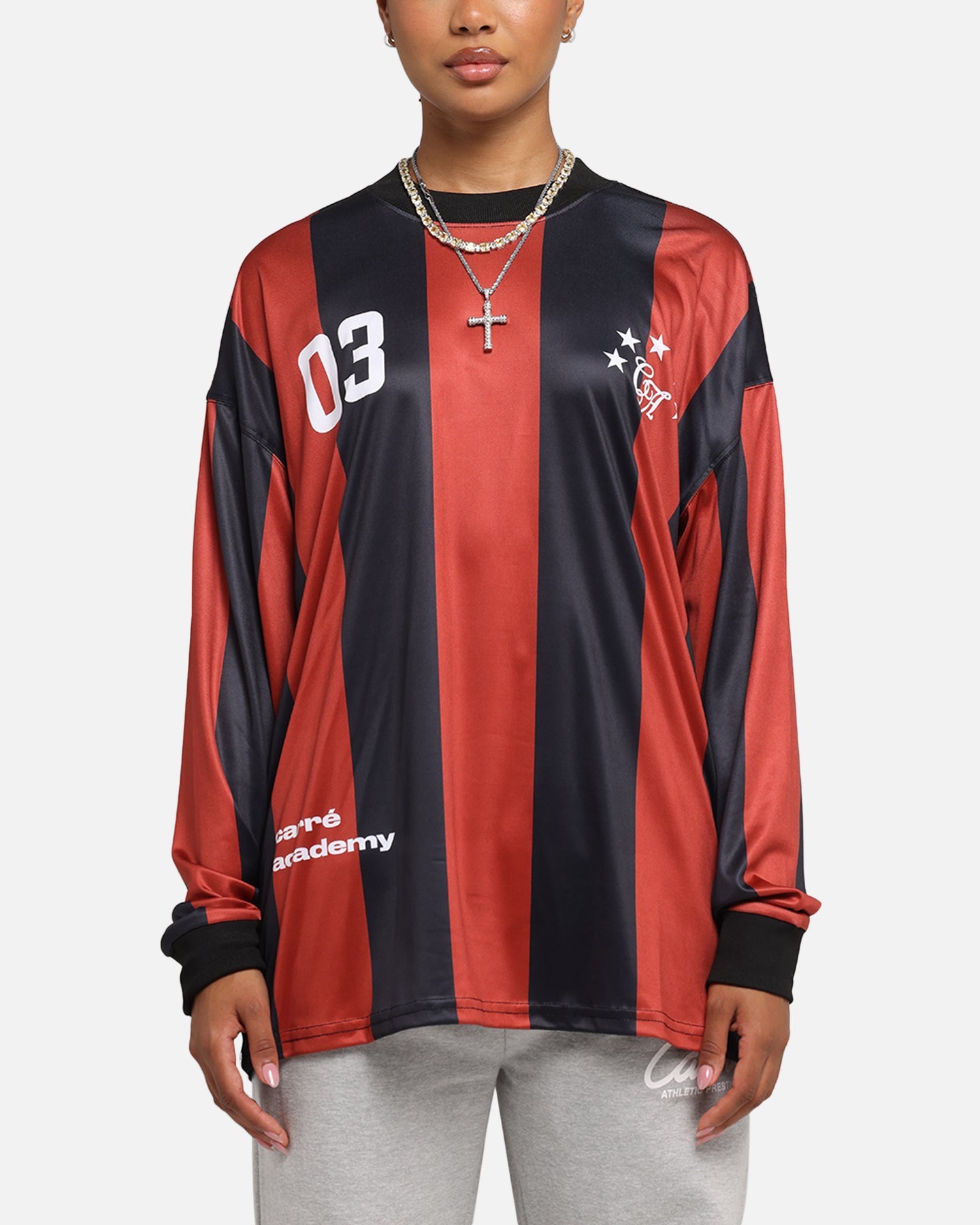 Carre Academy Oversized Long Sleeve T-Shirt Red/Black