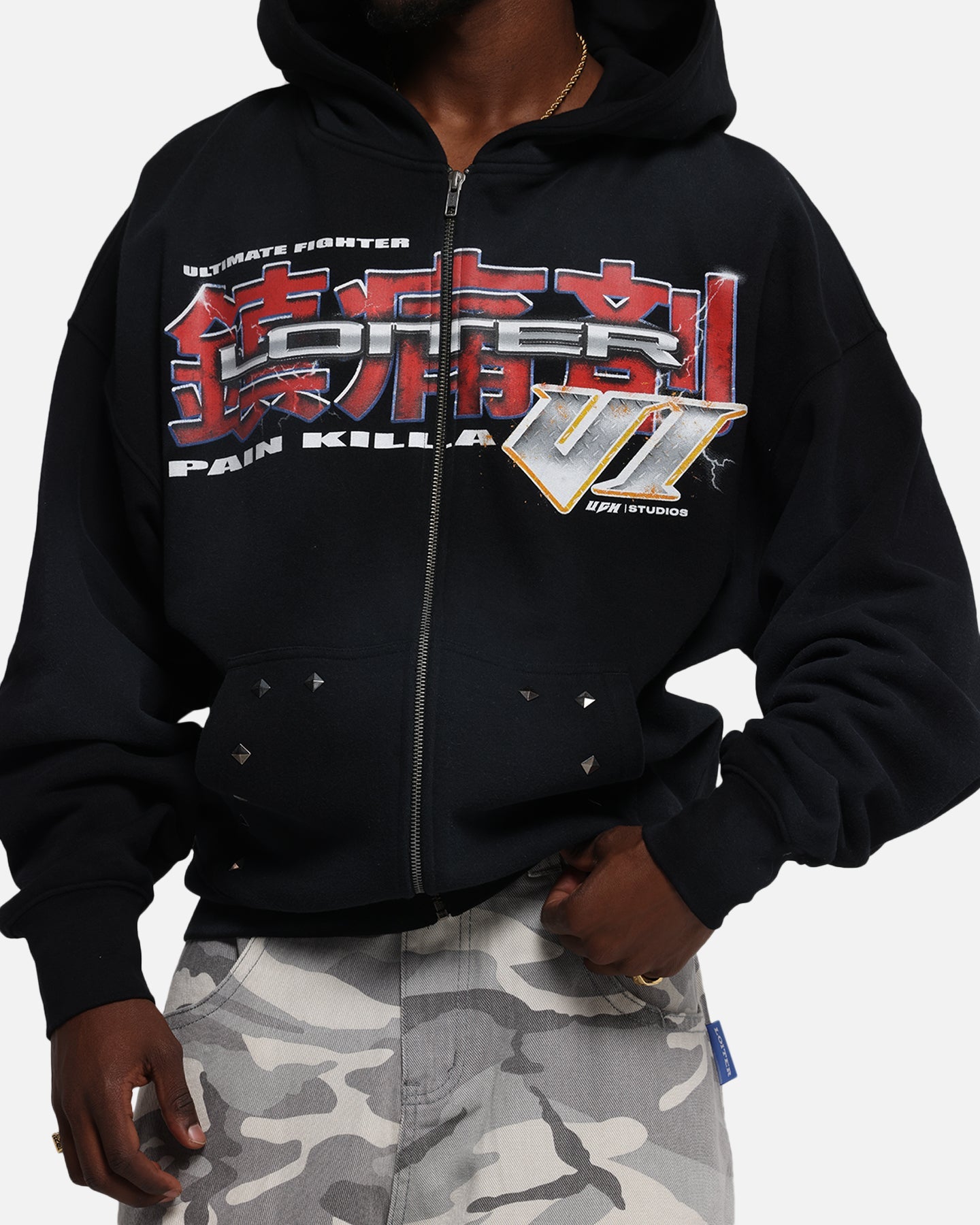 Loiter Fighter Zip Up Hoodie Washed Black