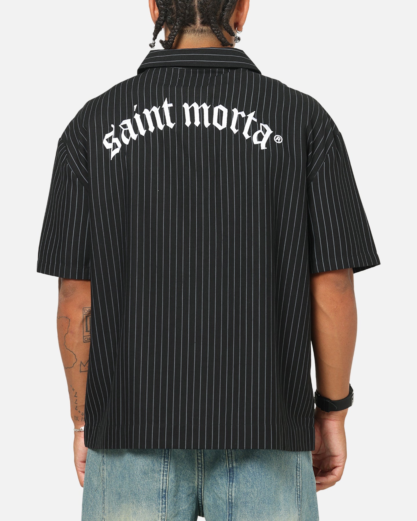 Saint Morta Gothic Pinstripe Button Up Shirt Jet Black