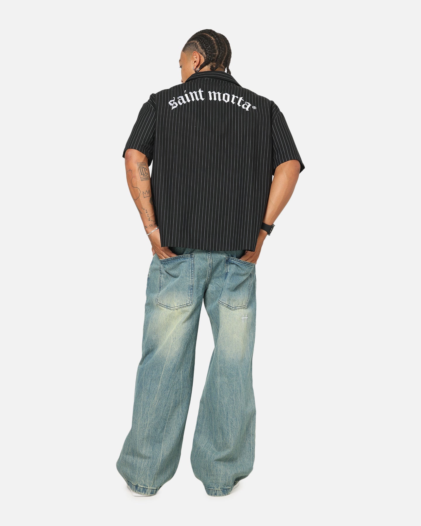 Saint Morta Gothic Pinstripe Button Up Shirt Jet Black