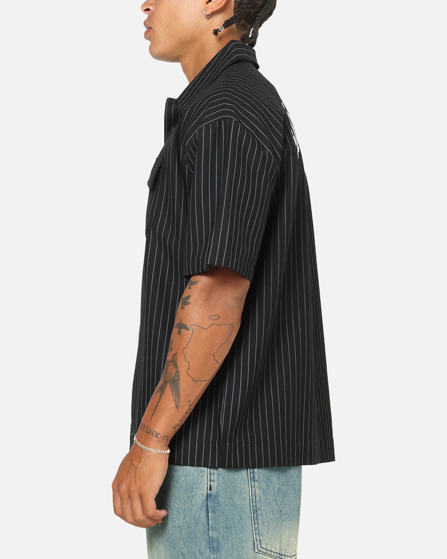Saint Morta Gothic Pinstripe Button Up Shirt Jet Black