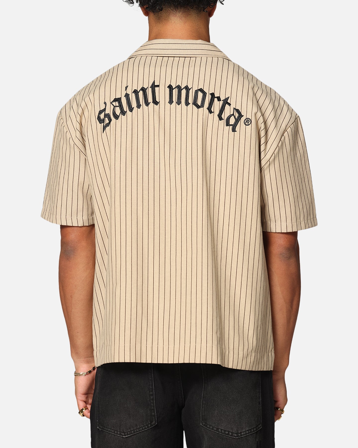 Saint Morta Gothic Pinstripe Button Up Shirt Tan