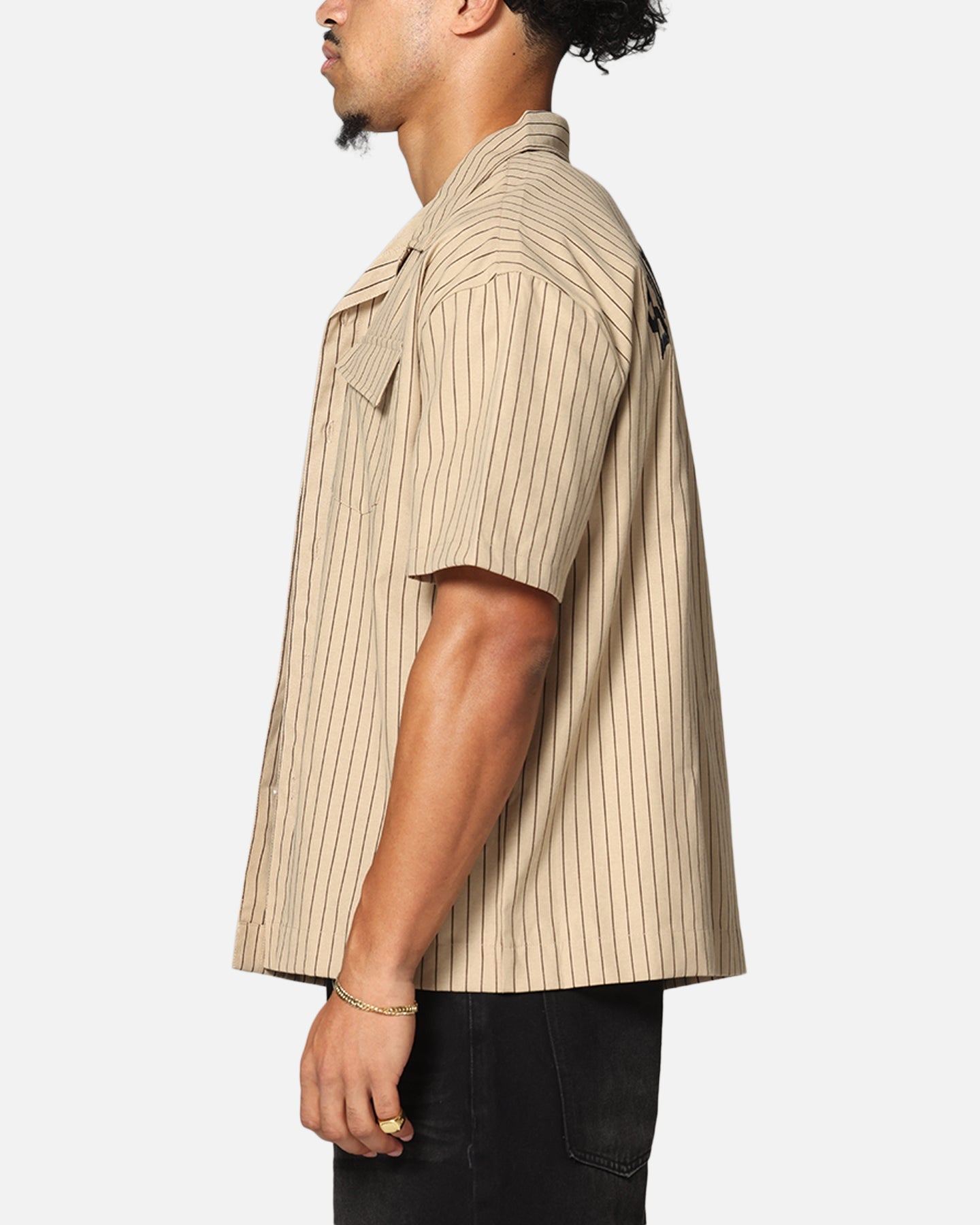 Saint Morta Gothic Pinstripe Button Up Shirt Tan