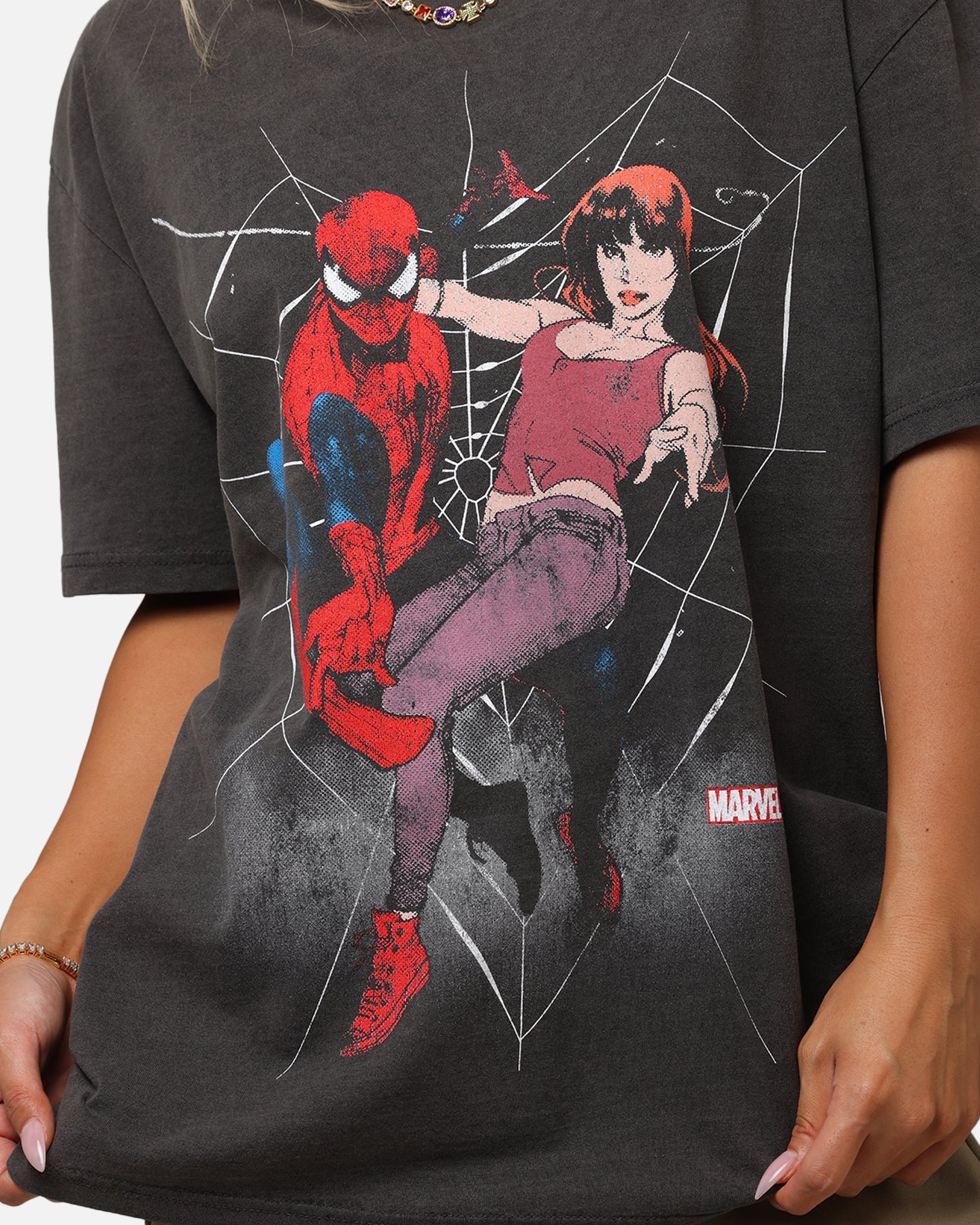 Goat Crew Marvel’s Spider-Man Peter Parker & MJ Heavy T-Shirt Black Wash