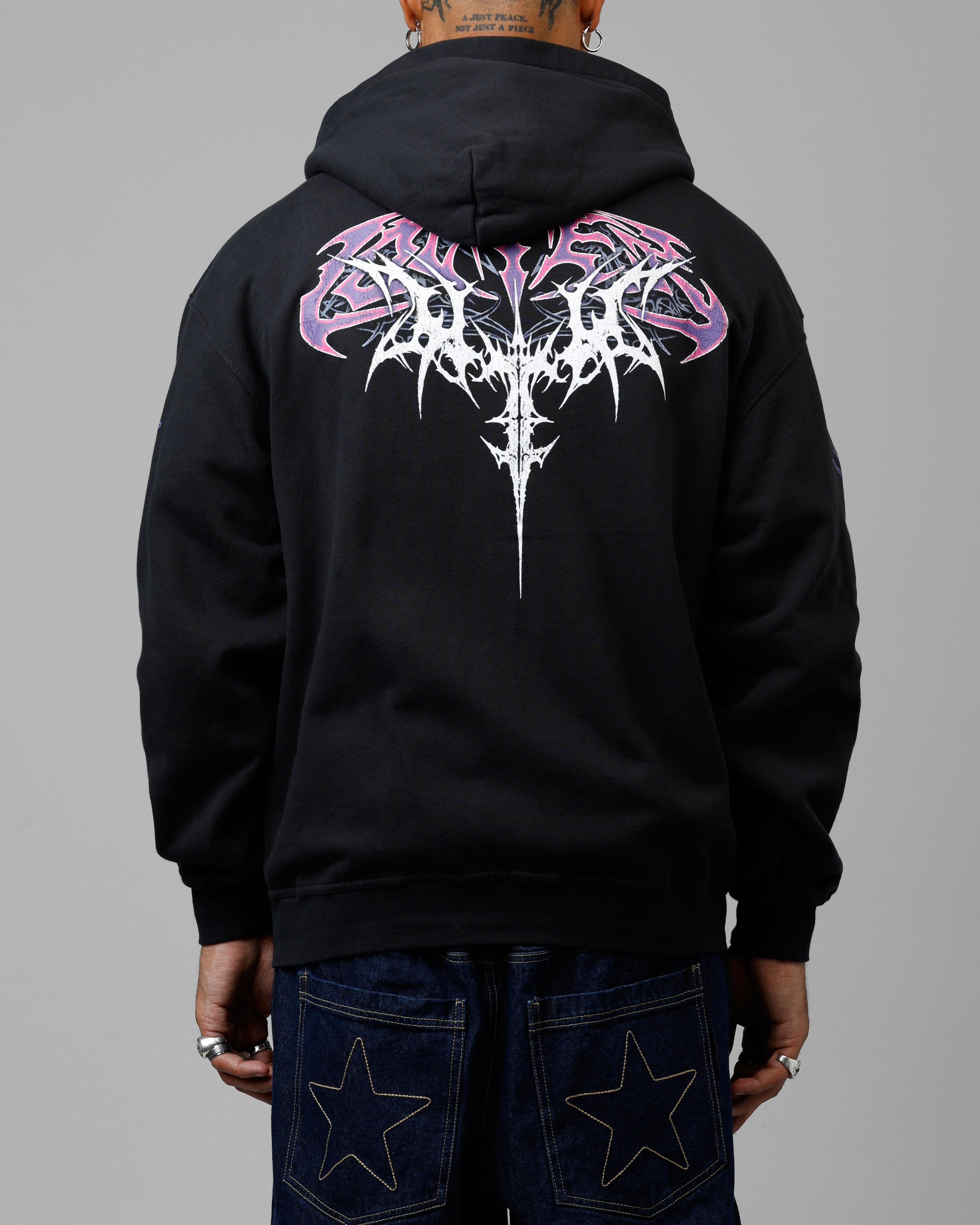 Loiter Tribal Skull Zip Up Hoodie Black