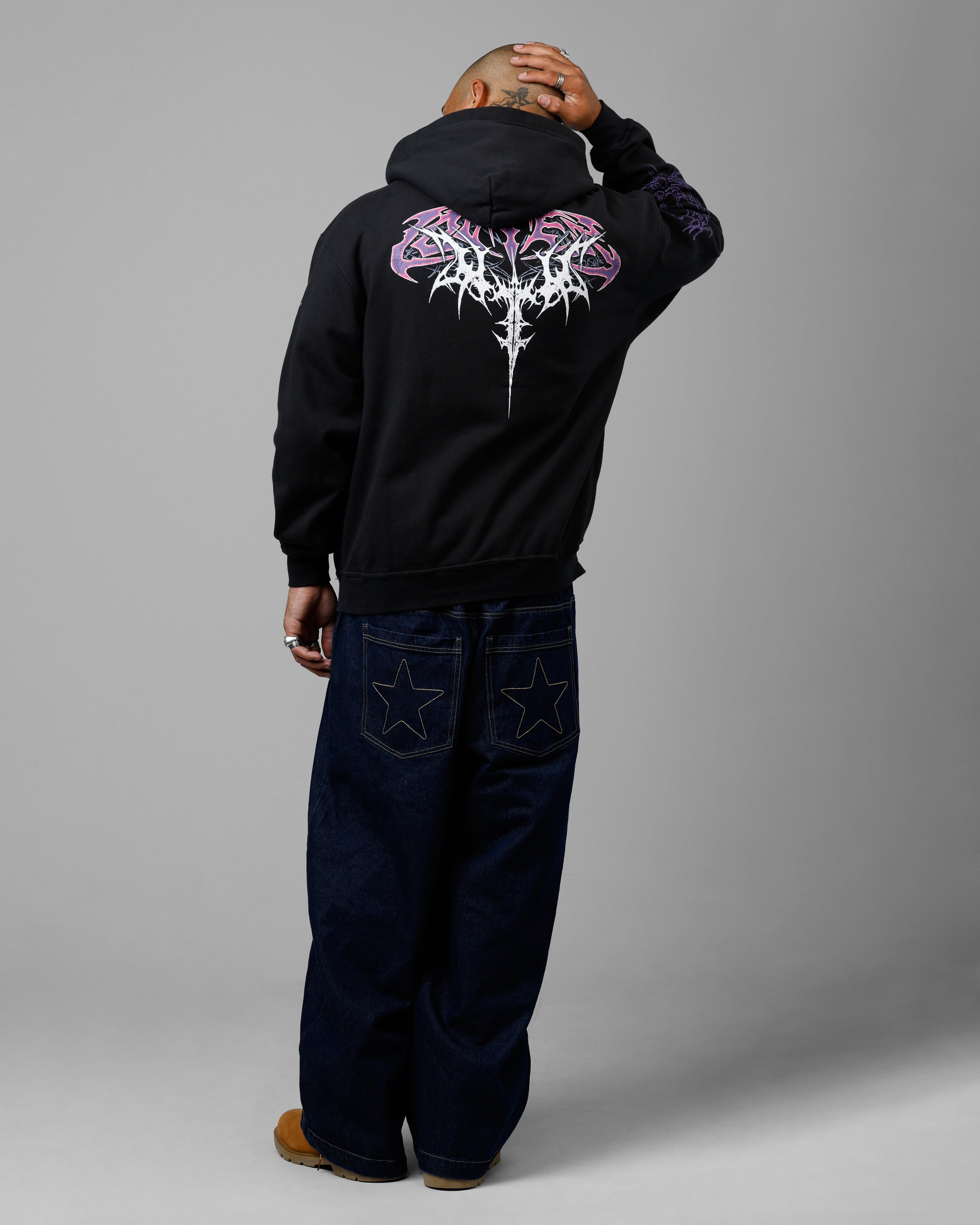 Loiter Tribal Skull Zip Up Hoodie Black