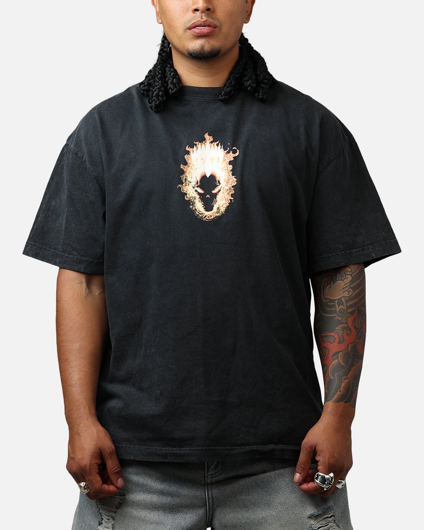 Goat Crew Marvel Ghost Rider Fire Vintage T-Shirt Black Acidwash