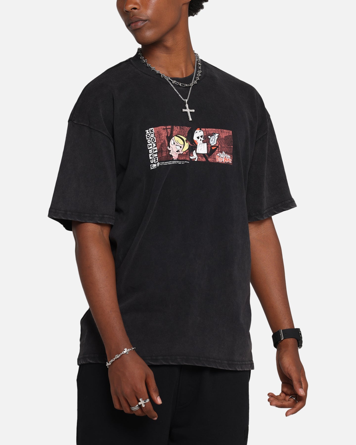 73Studio X Cartoon Network Bill & Mandy Box Logo Vintage T-Shirt Black Acidwash