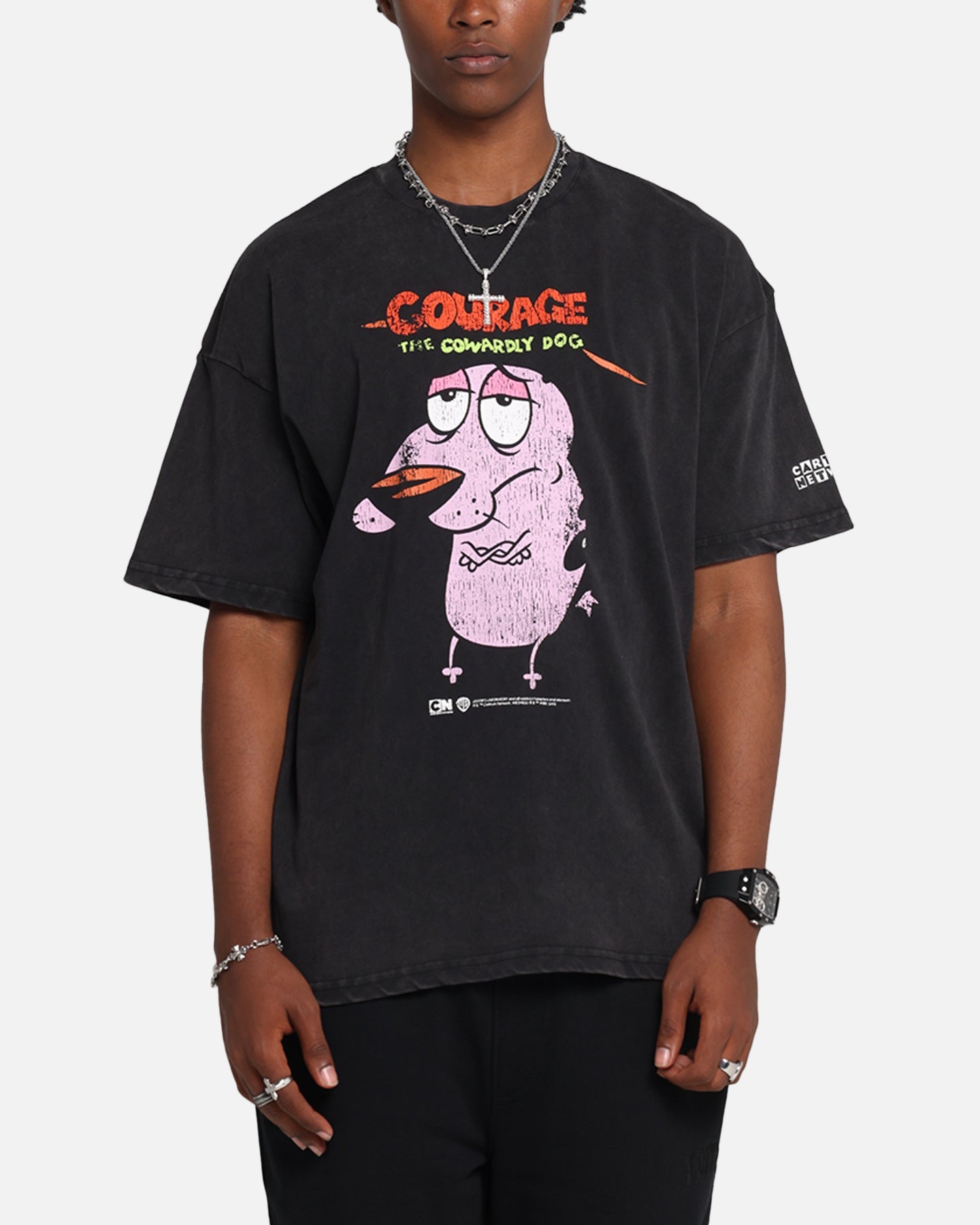 73Studio X Cartoon Network Courage The Cowardly Dog Grail Vintage T-Shirt Black Acidwash