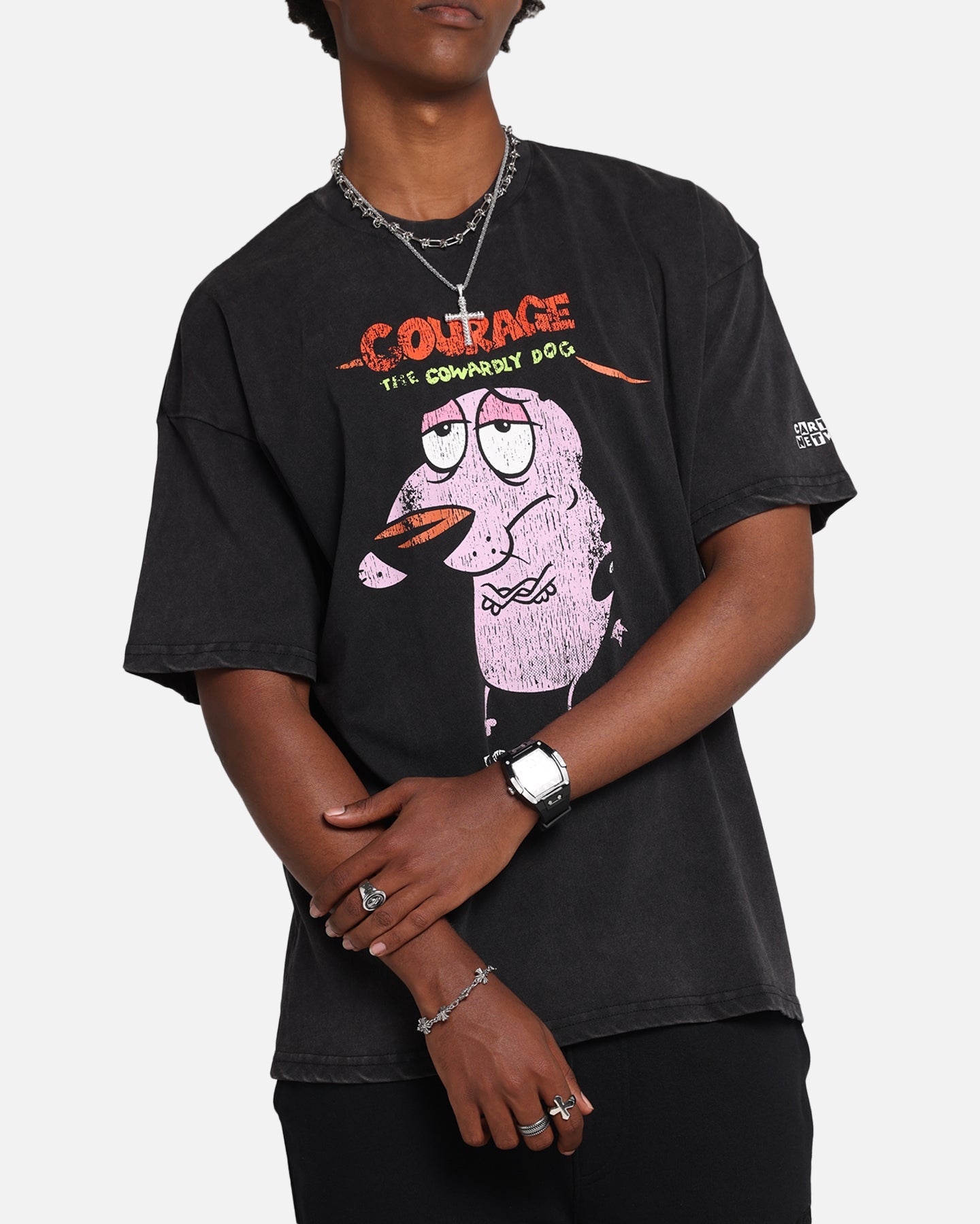 73Studio X Cartoon Network Courage The Cowardly Dog Grail Vintage T-Shirt Black Acidwash
