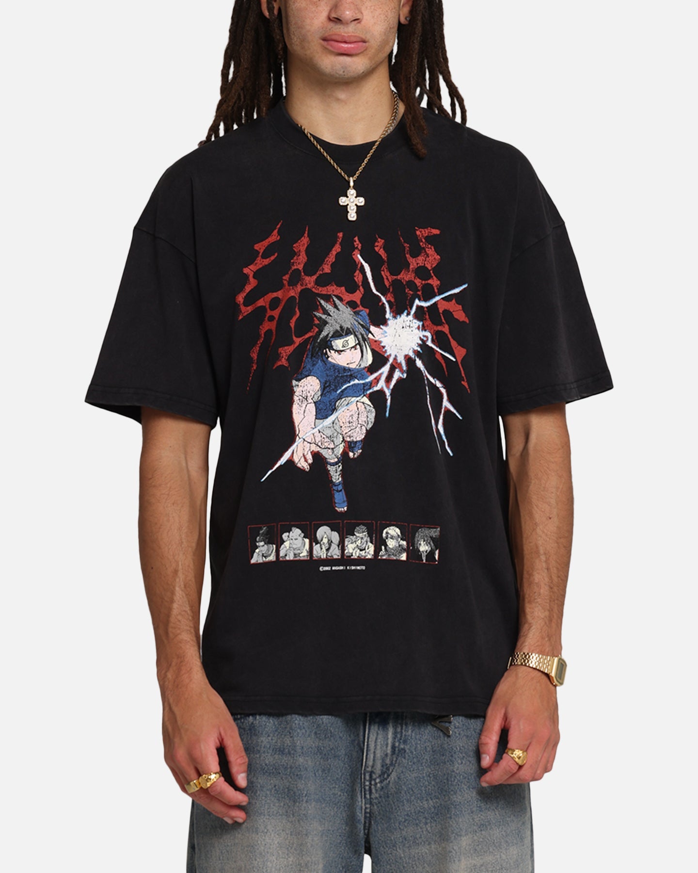 73Studio X Naruto Sasuke Abandon Vintage T-Shirt Black Acidwash