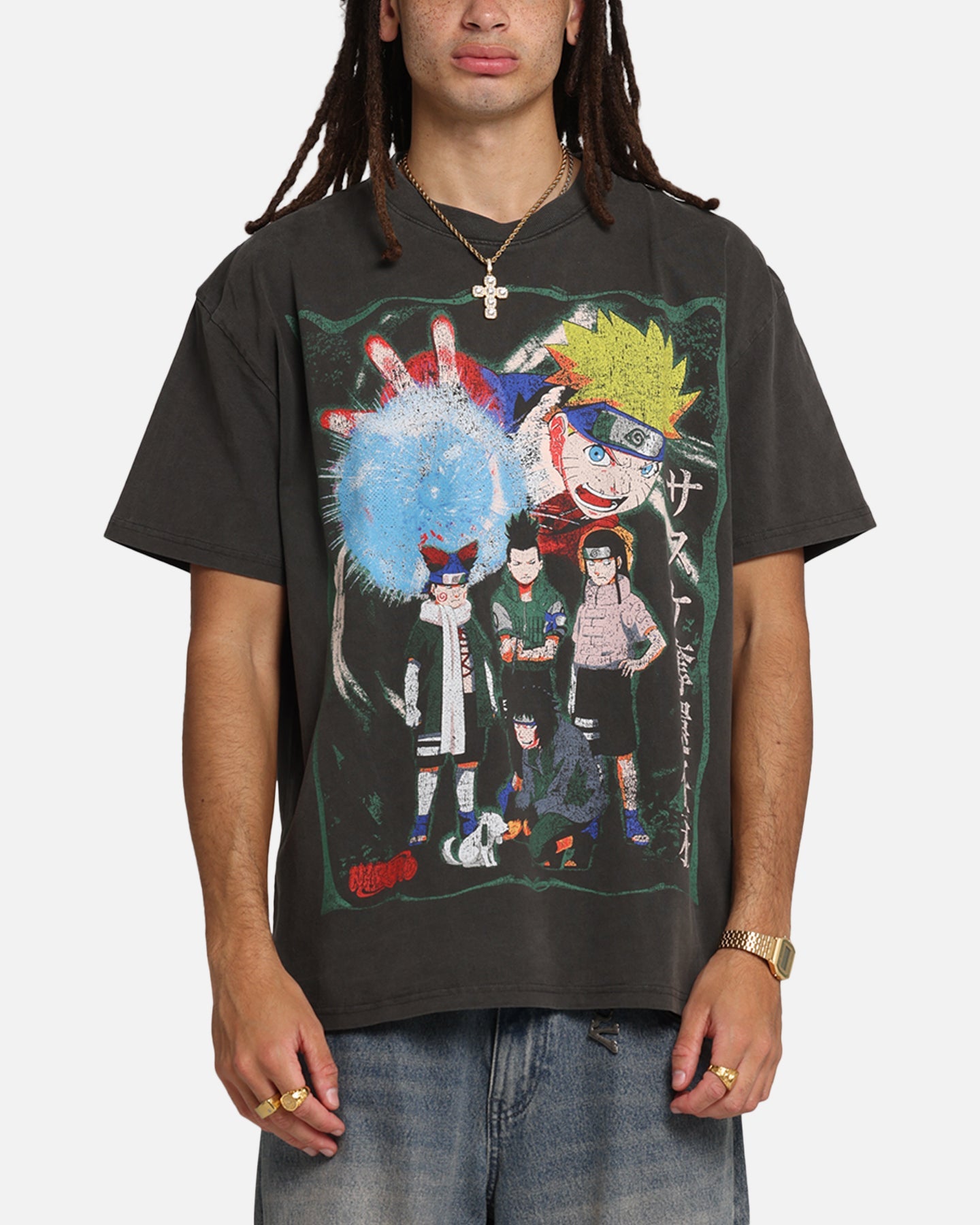 73Studio X Naruto Sasuke Retrieval Heavy T-Shirt Black Wash