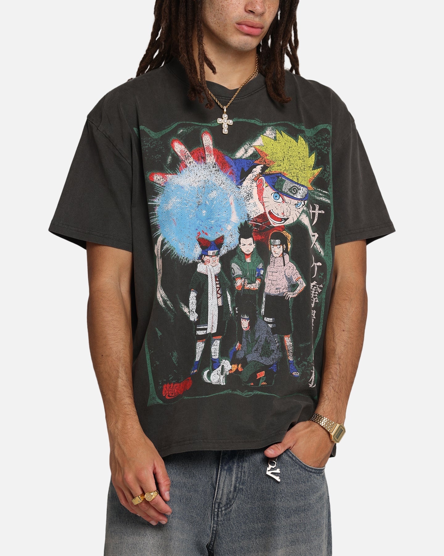 73Studio X Naruto Sasuke Retrieval Heavy T-Shirt Black Wash