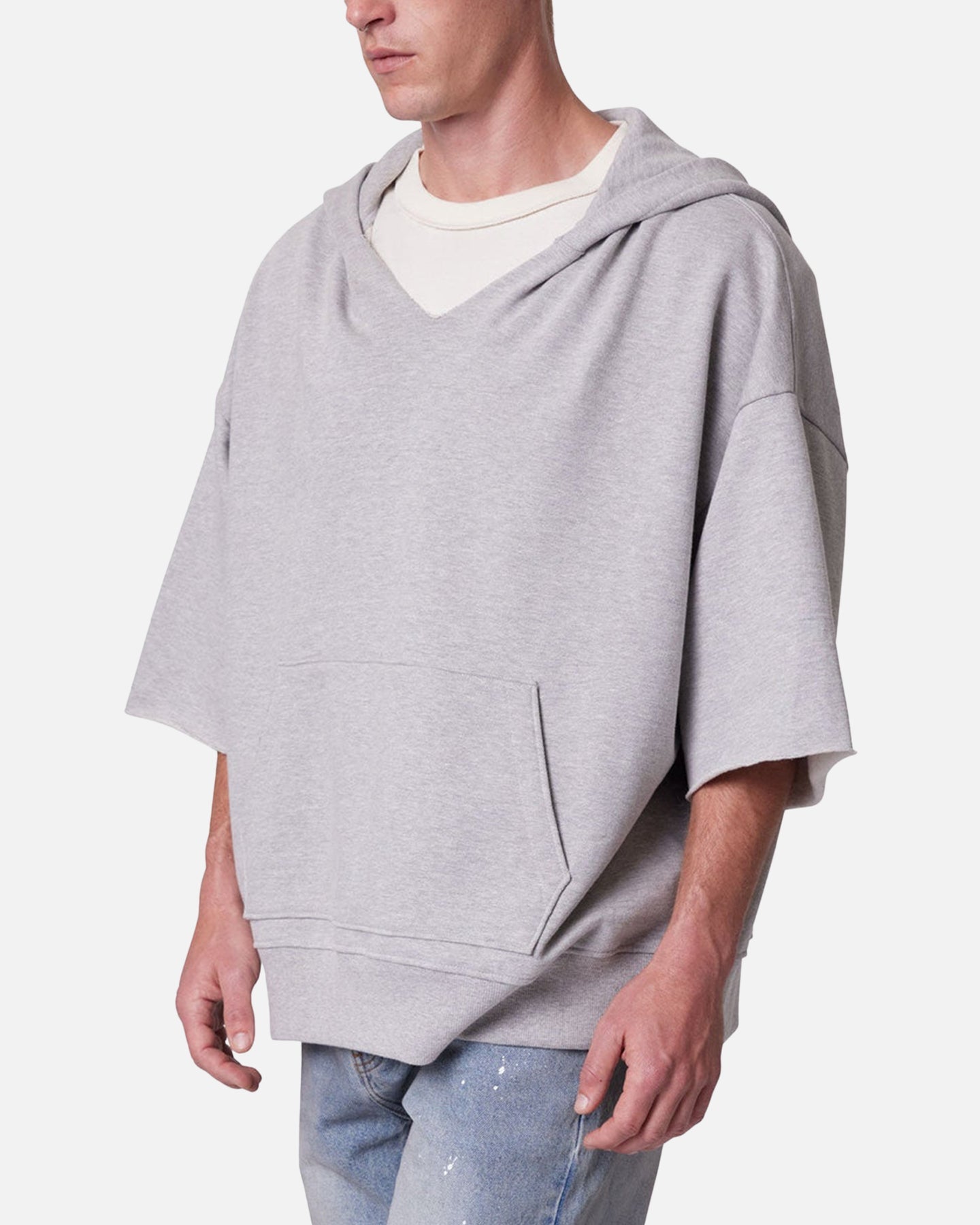 MNML Hooded 3/4 Sleeve Rag Sweater Grey