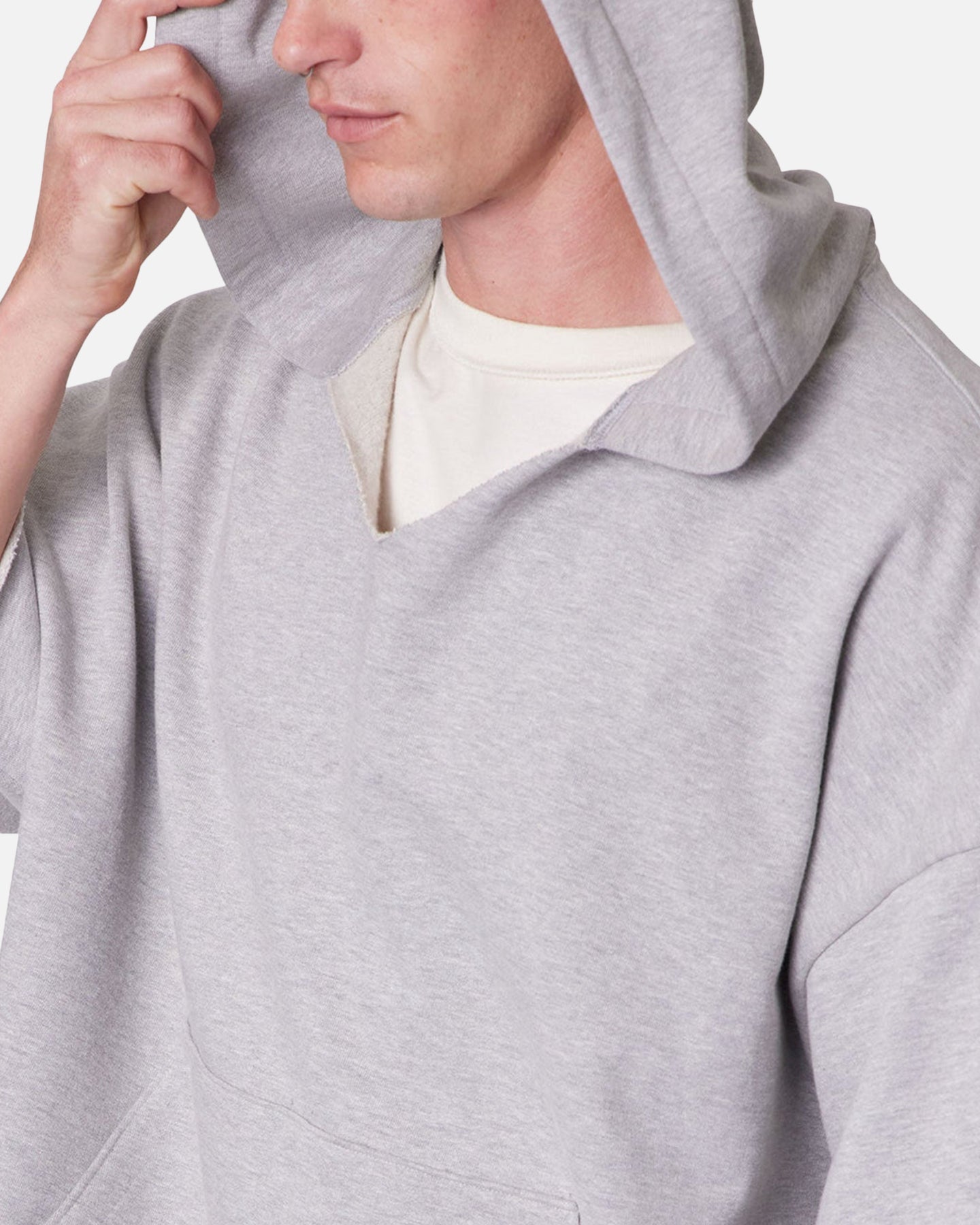 MNML Hooded 3/4 Sleeve Rag Sweater Grey