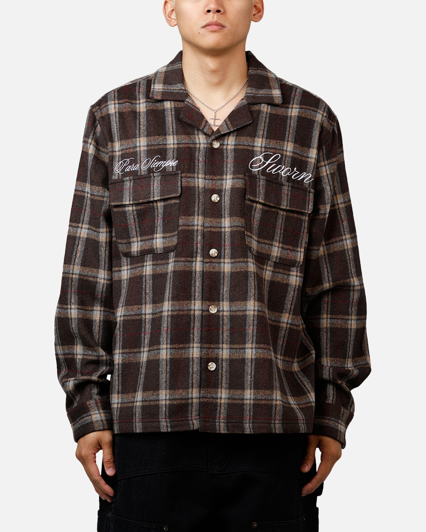 Sworn To Us Lotus Angel Flannel Button Up Shirt Brown