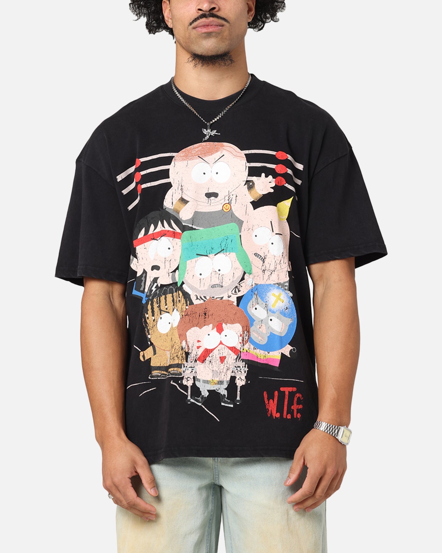 73Studio X South Park WTF Vintage T-Shirt Black Acidwash