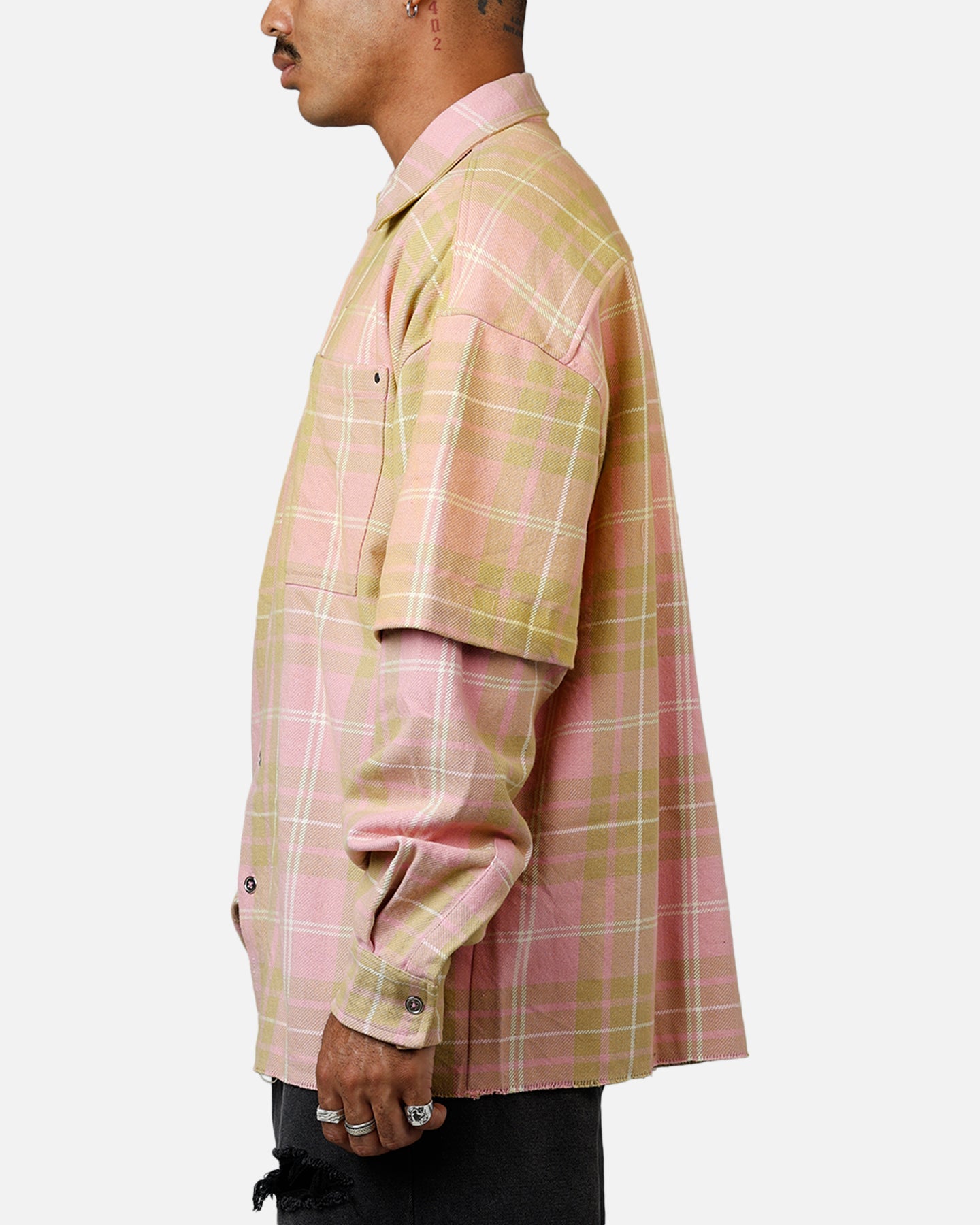 MNML Dip Fade Flannel Shirt Pink