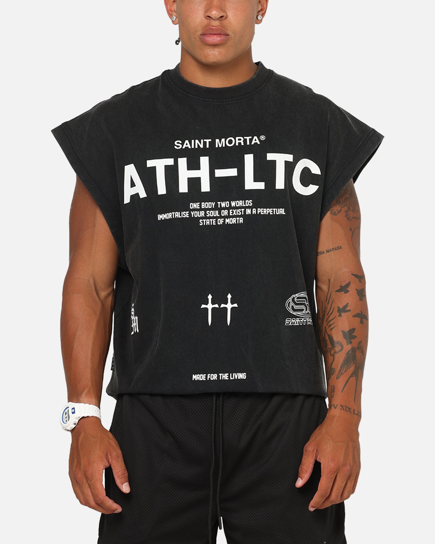 Saint Morta Athletc Cut Off Sweat T-Shirt Washed Black