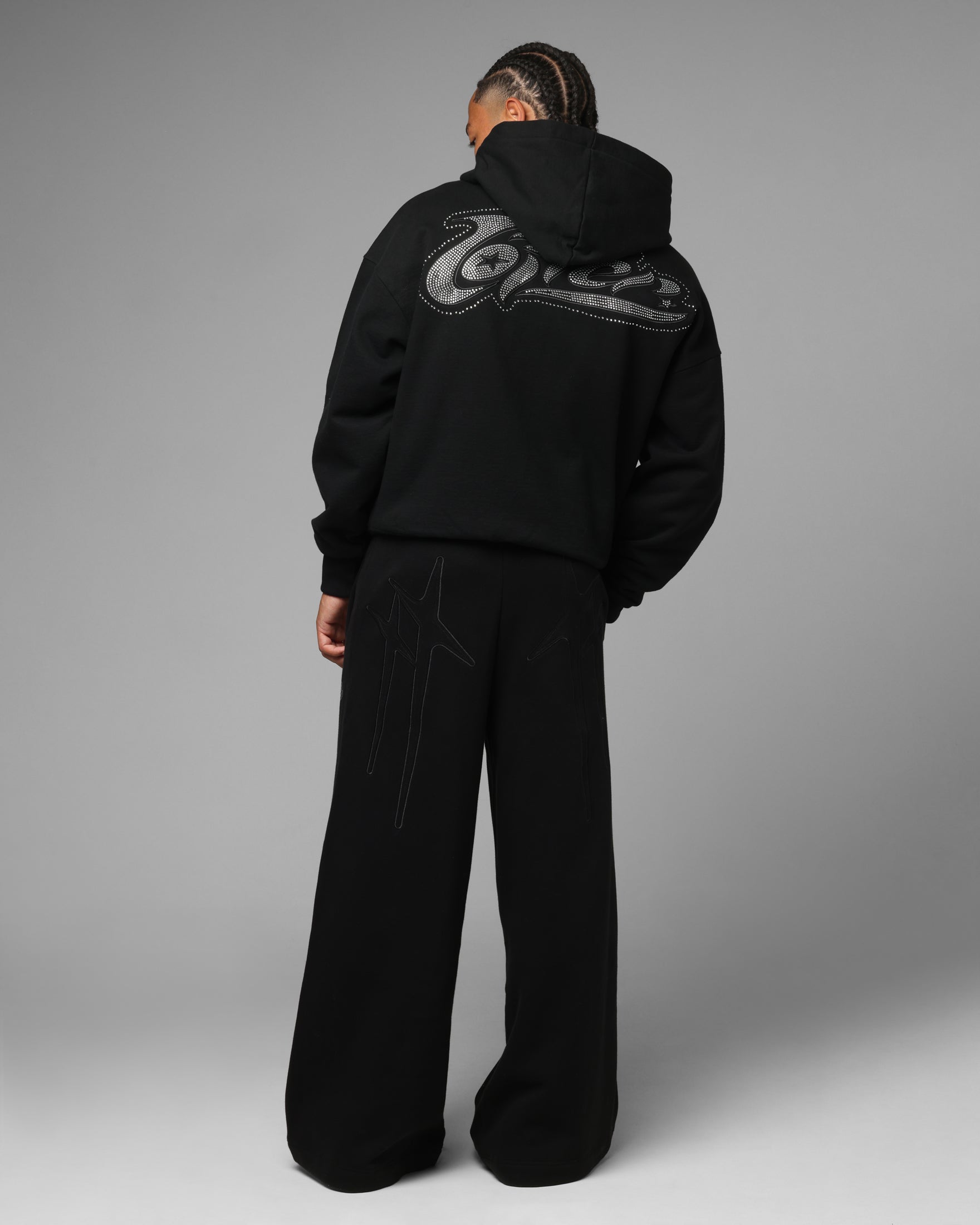 Loiter Silicone Rhinestone Zip Hoodie Black