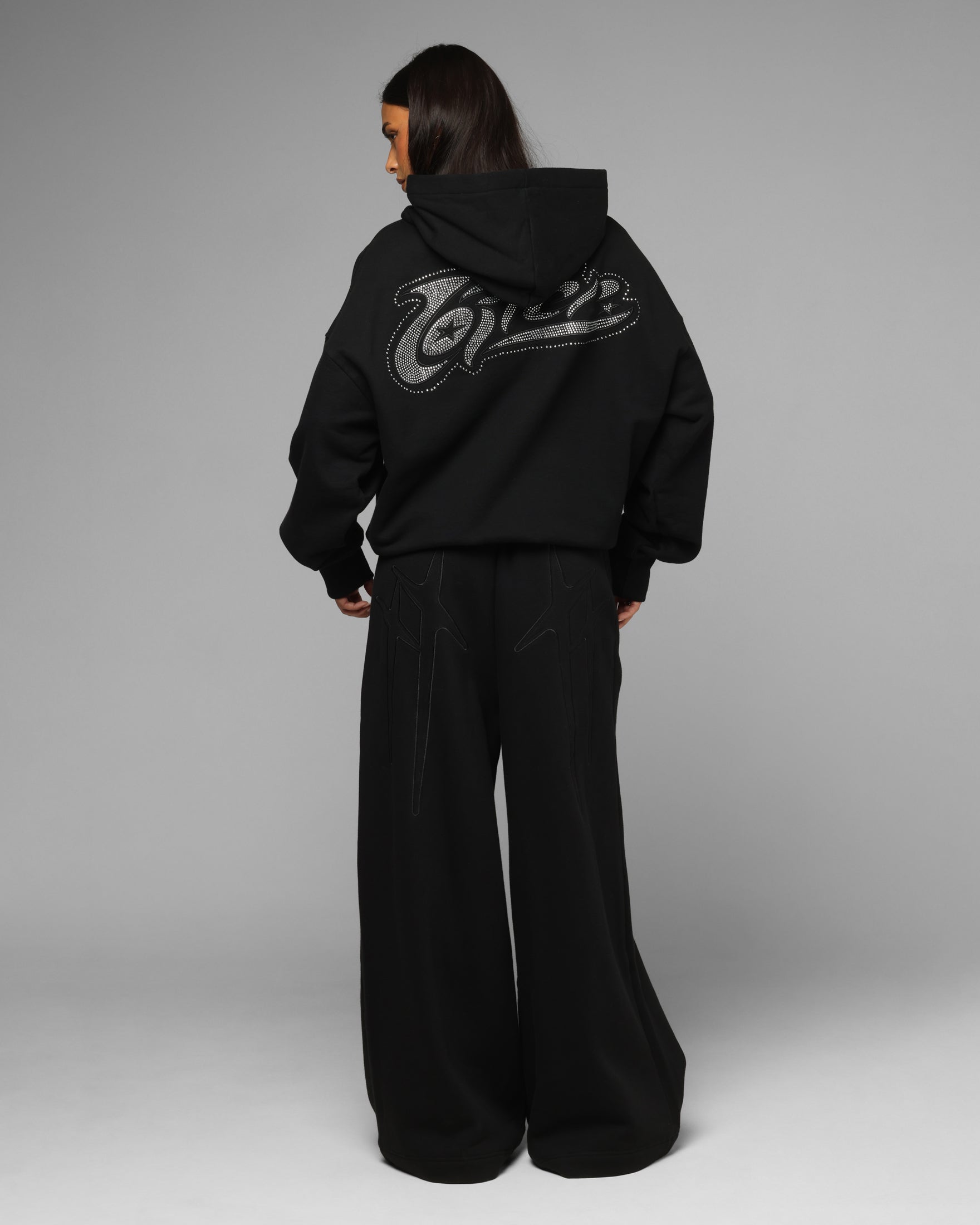 Loiter Silicone Rhinestone Zip Hoodie Black