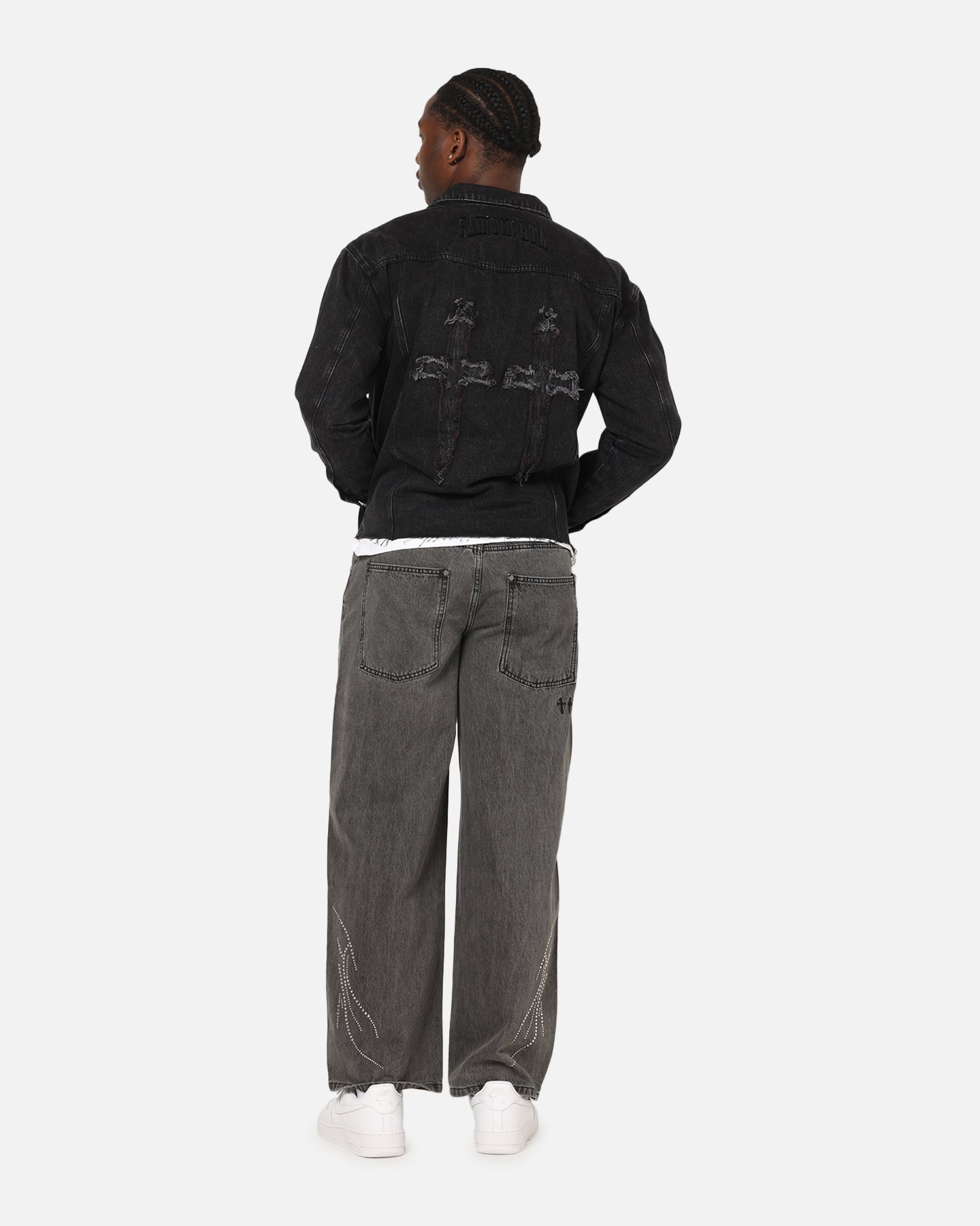 Saint Morta Daggers Cutoff Denim Jacket Vintage Black