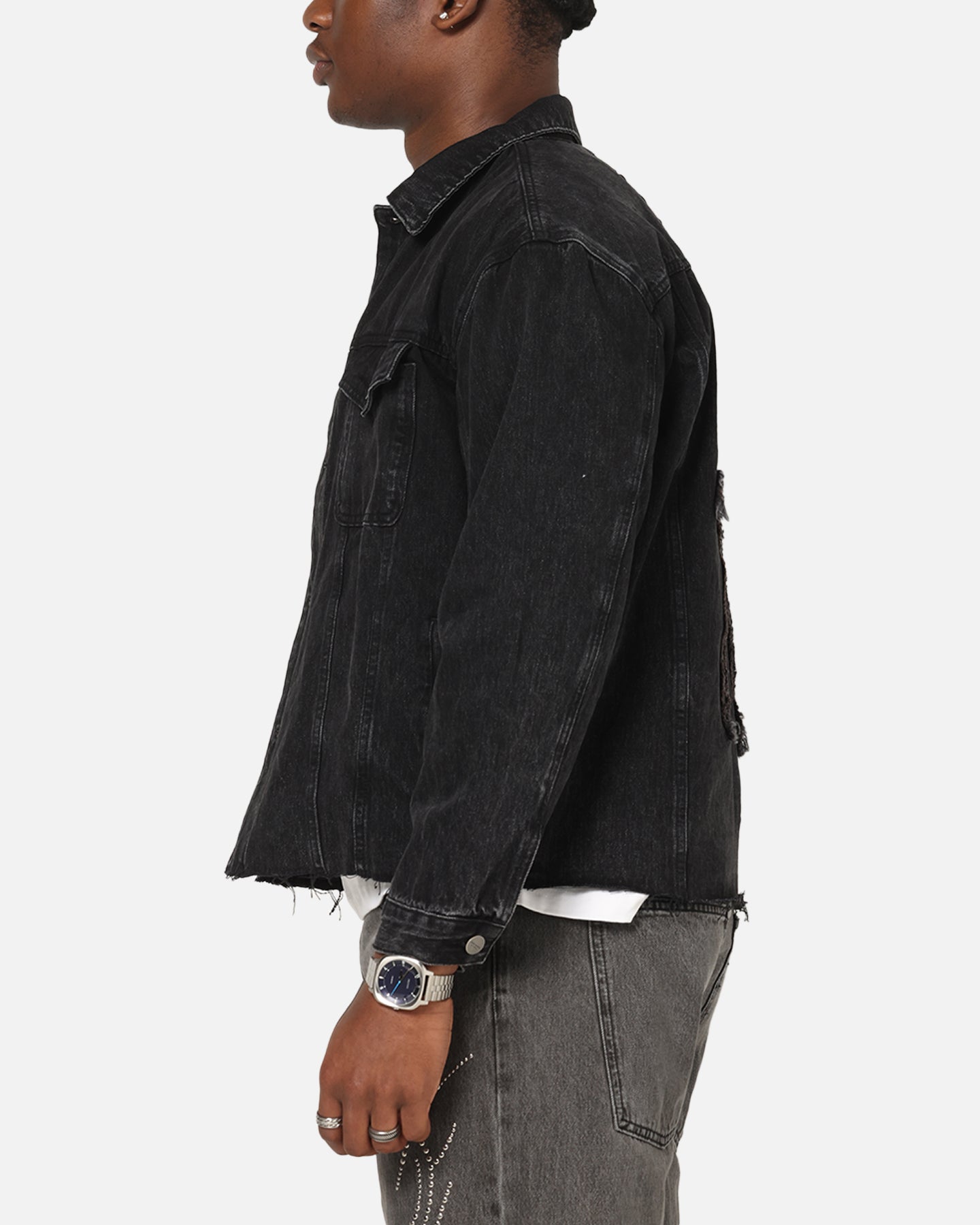 Saint Morta Daggers Cutoff Denim Jacket Vintage Black